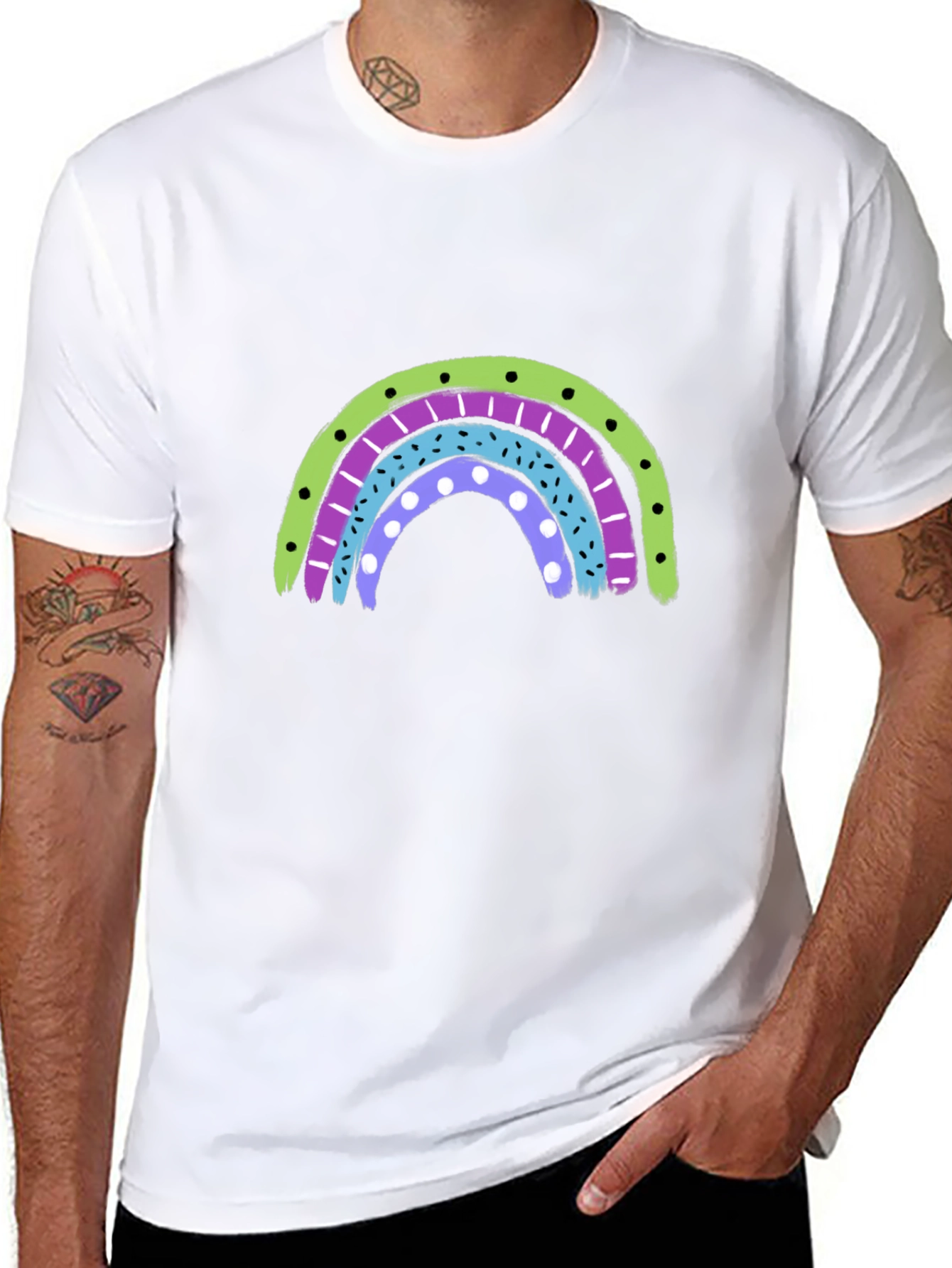 Black Retro Rainbow Graphic Tee - Black Cotton Blend Shirt view 8