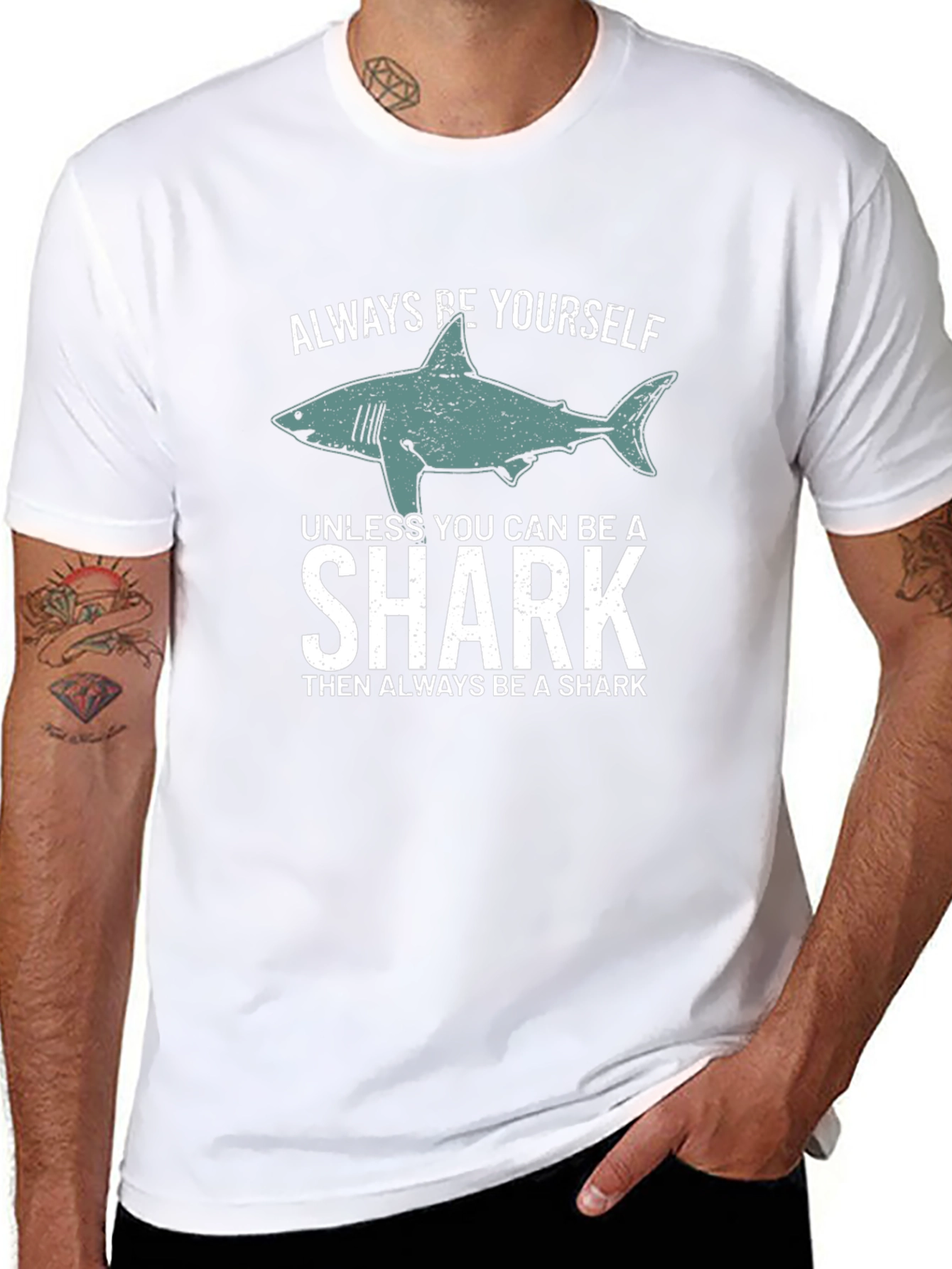 Black Always Be Yourself Shark Graphic Tee view 8