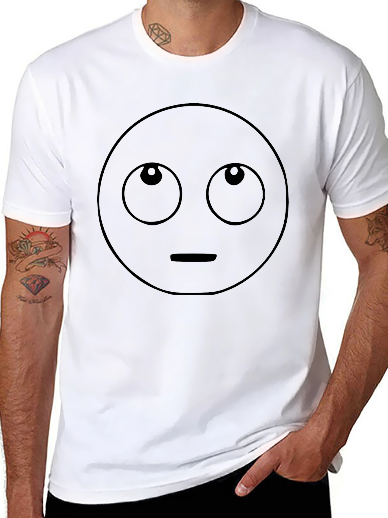 Black Looking Up Emoji T-Shirt - Black view 8