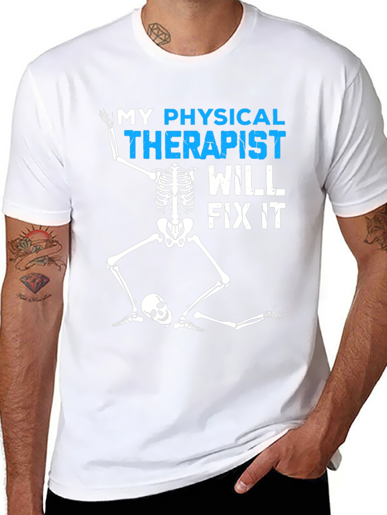 Black Funny Physical Therapist Skeleton T-Shirt view 8