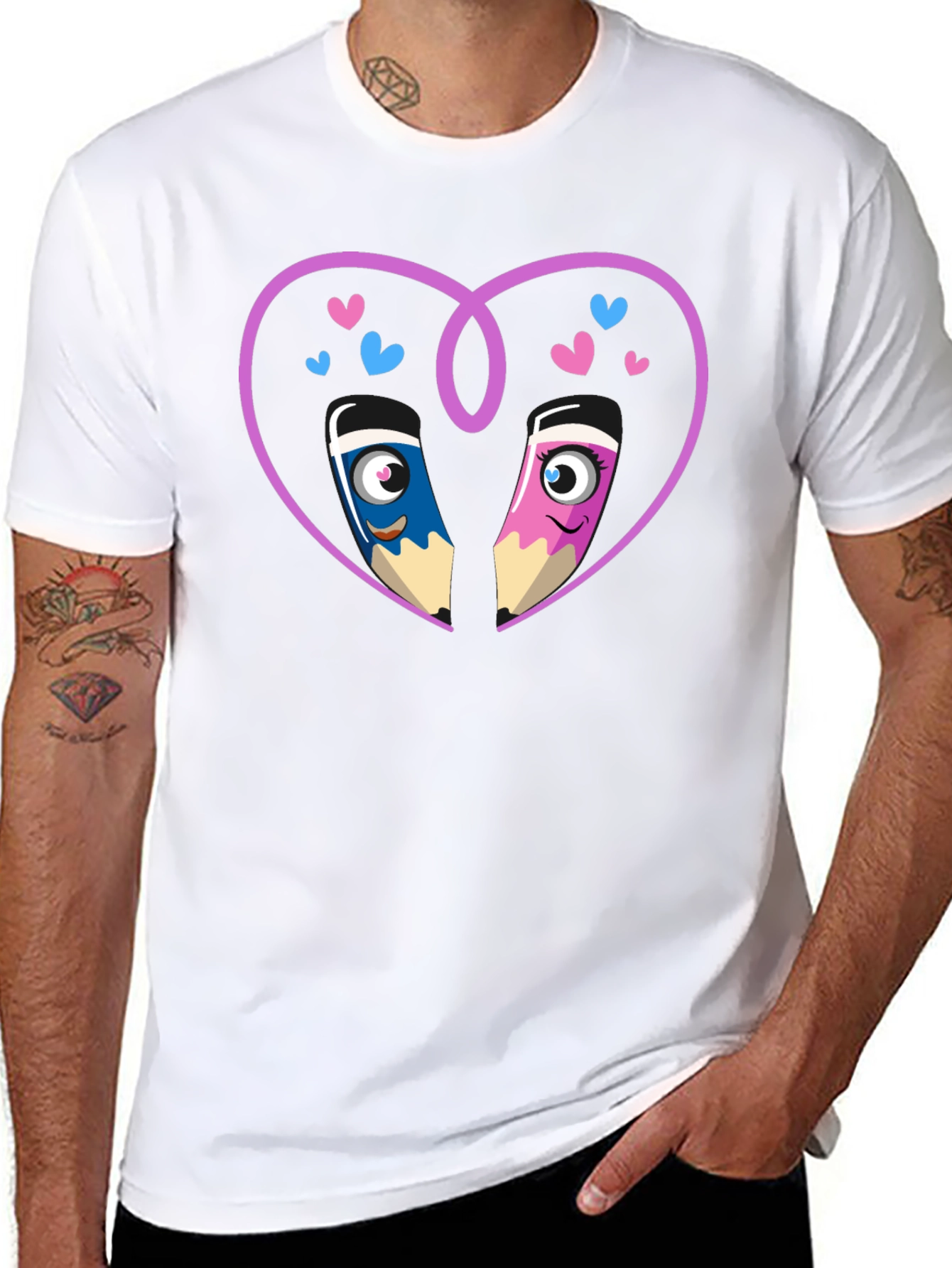 Black Cartoon Pencil Heart Graphic Tee view 8