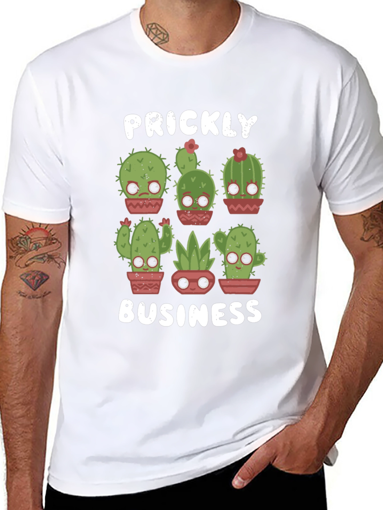 Black Prickly Business T-Shirt - Cute Cactus Design view 8