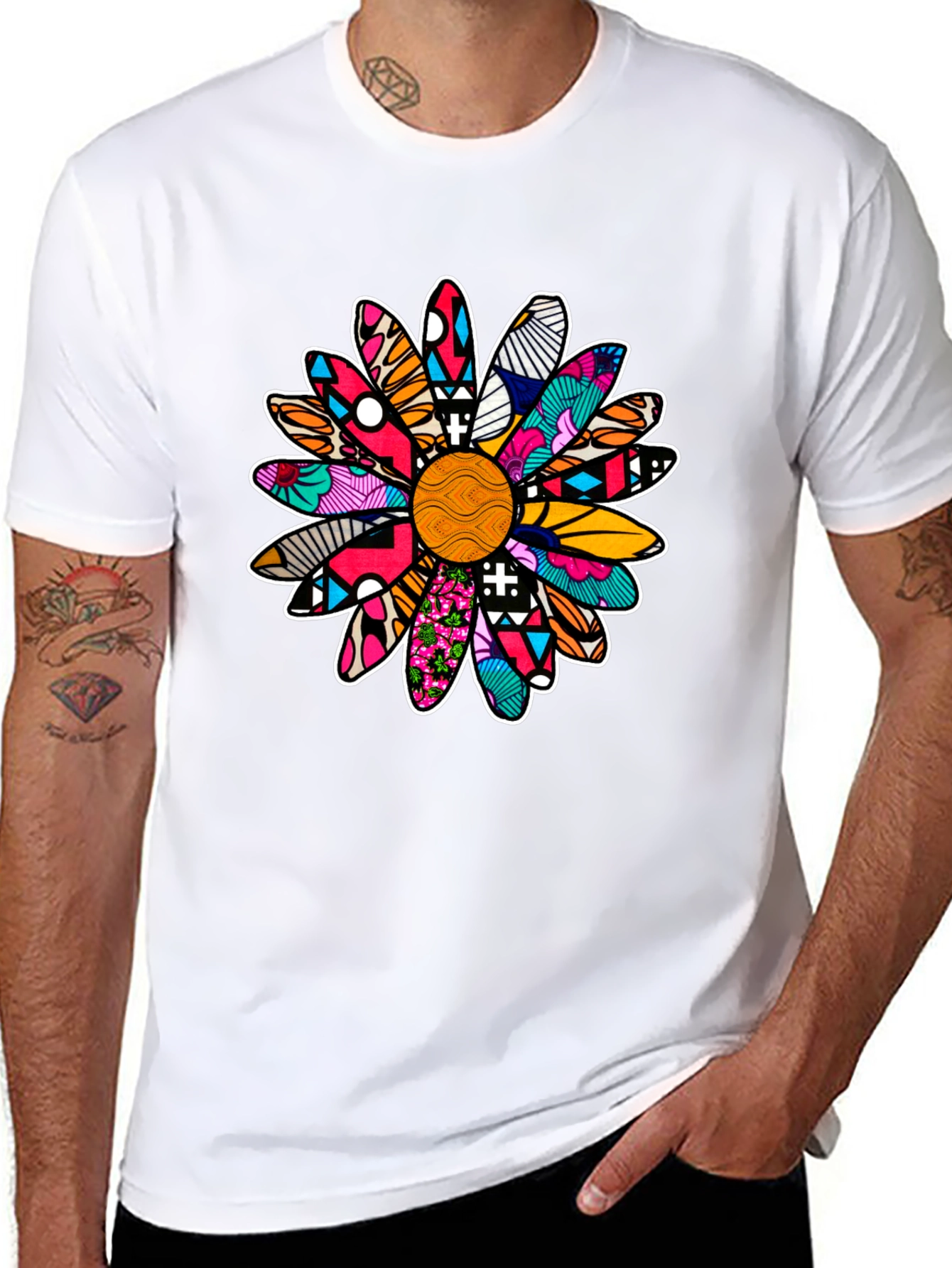 Black Vibrant Daisy Graphic T-Shirt - Bold Floral Design view 8