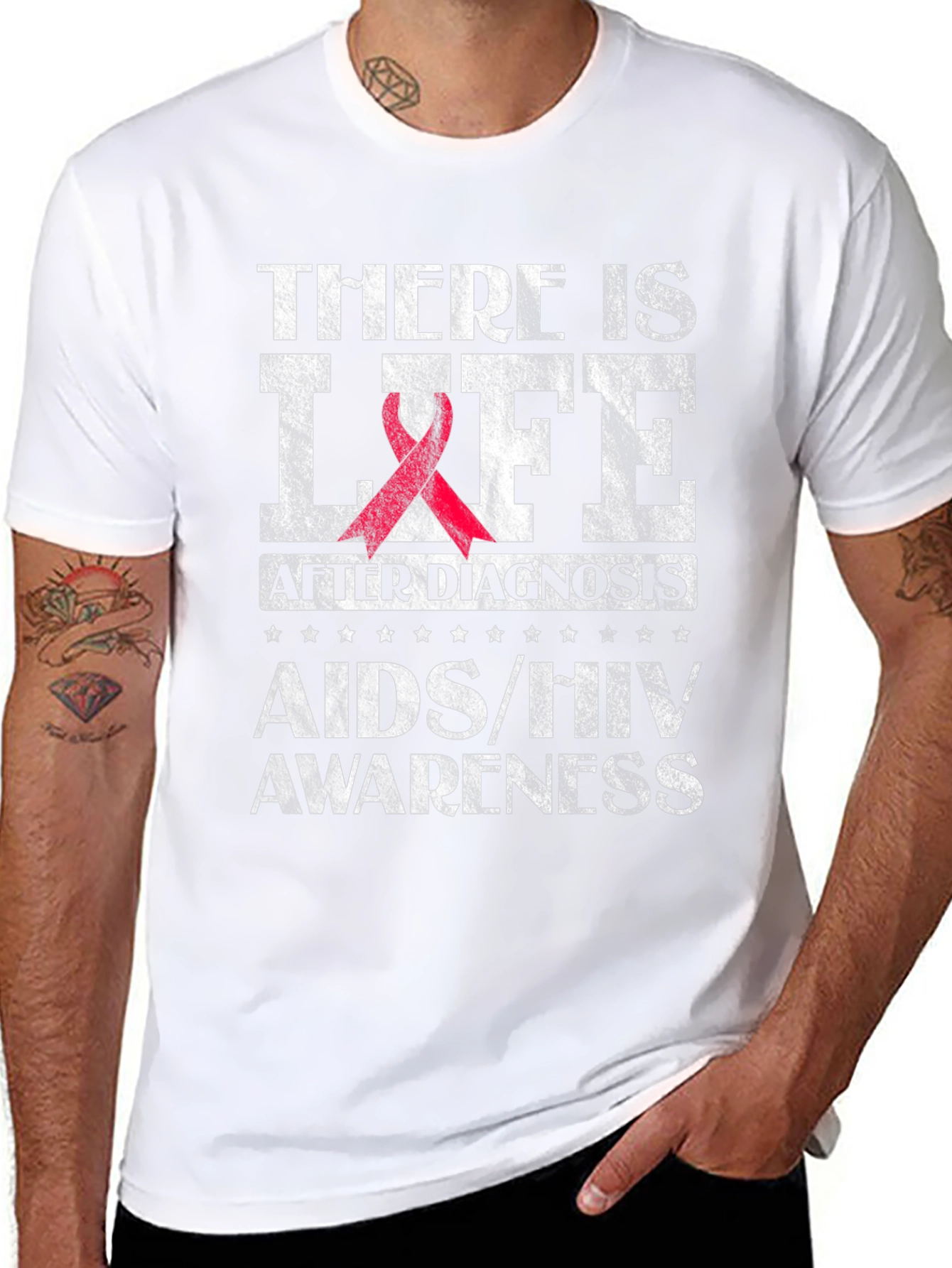 Black AIDS/HIV Awareness T-Shirt - There is Life view 8