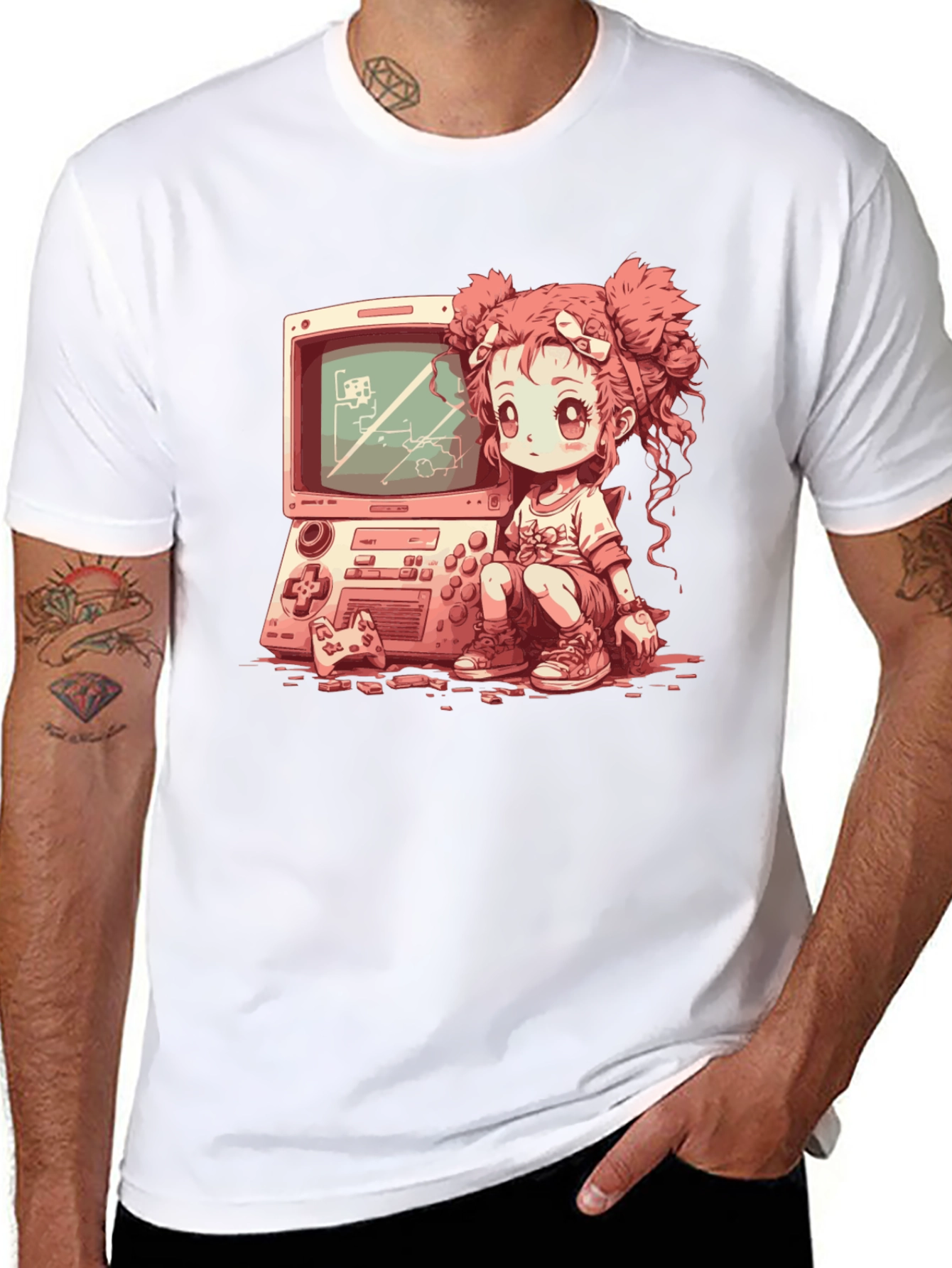 Black Retro Gamer Girl Black T-Shirt view 8