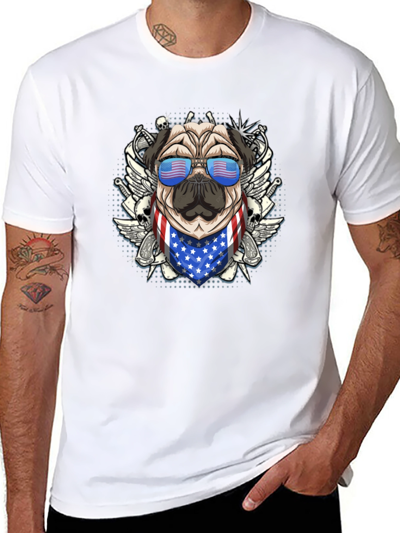 Black Patriotic Pug T-Shirt view 8