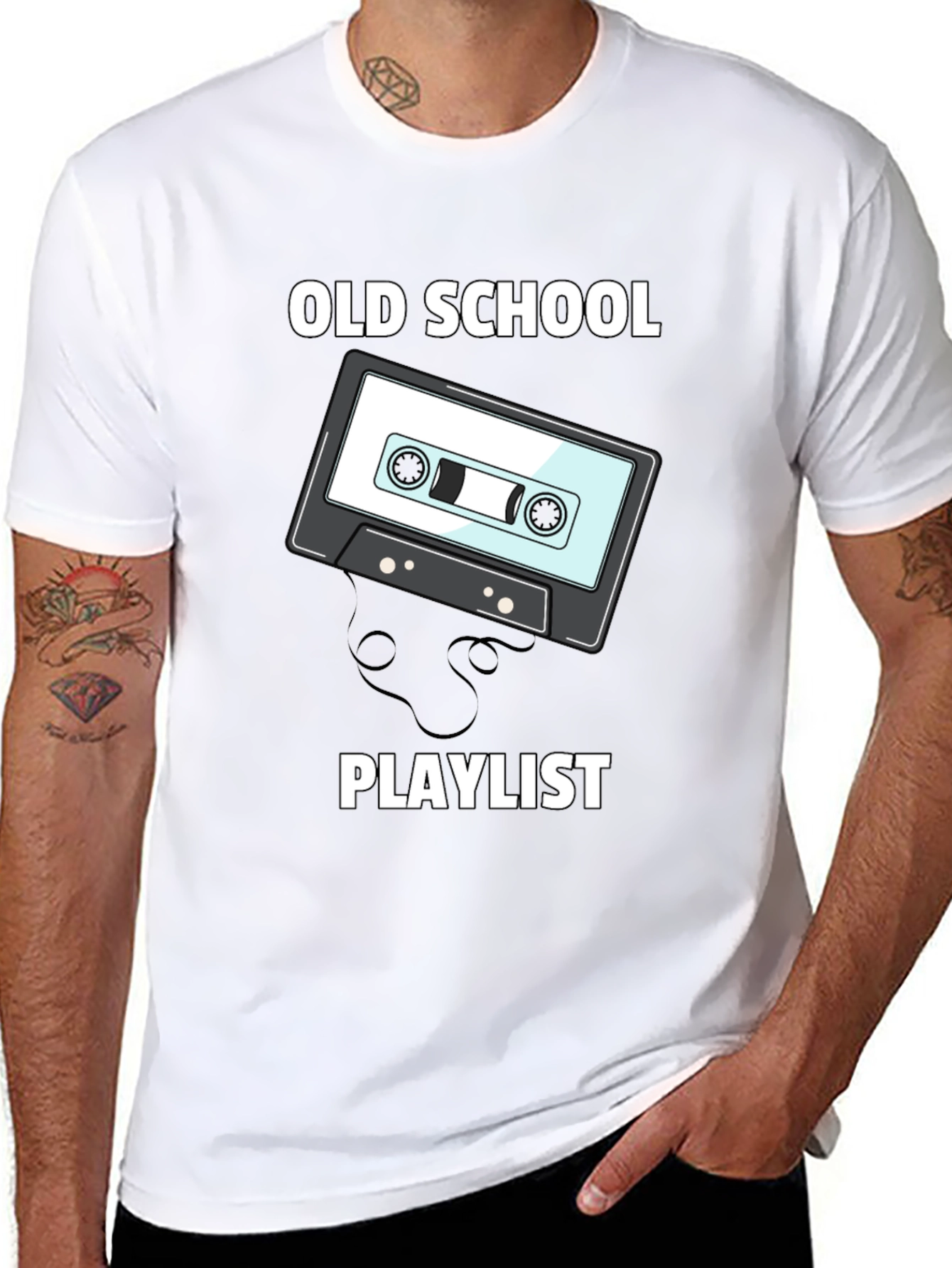 Black Old School Playlist Cassette Tape Graphic Tee view 8