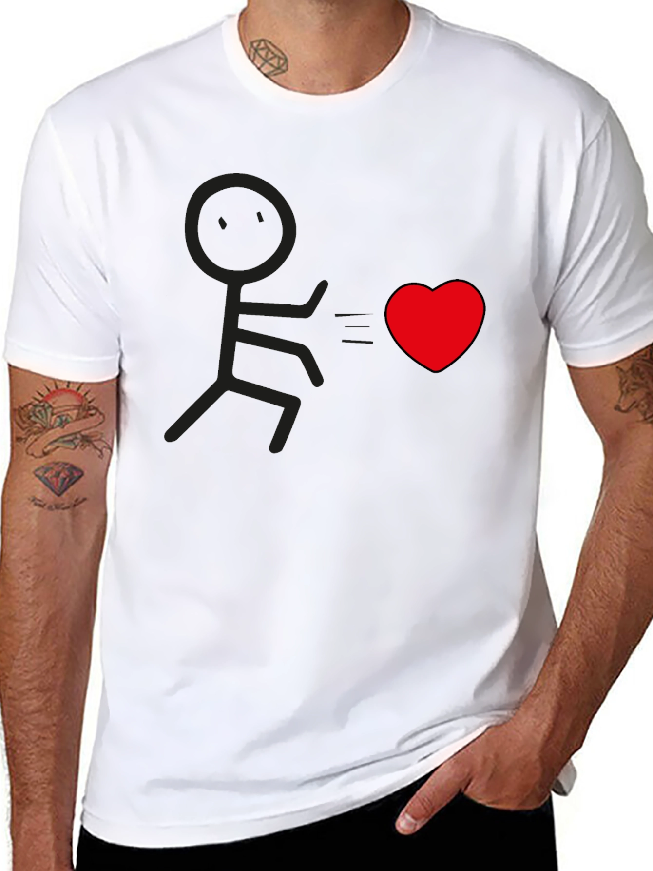 Black Stick Figure Chasing Heart Graphic Tee - Black view 8