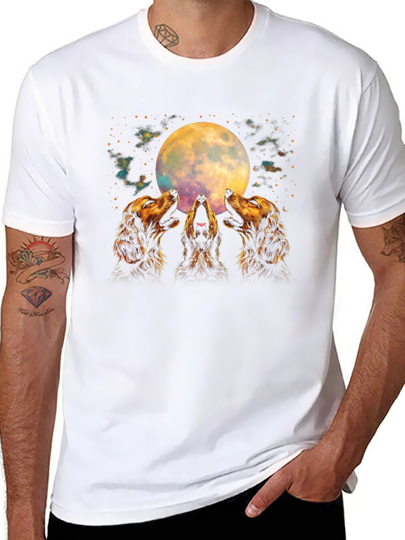 Howling Dogs Moon T-Shirt - Black Graphic Tee - 8