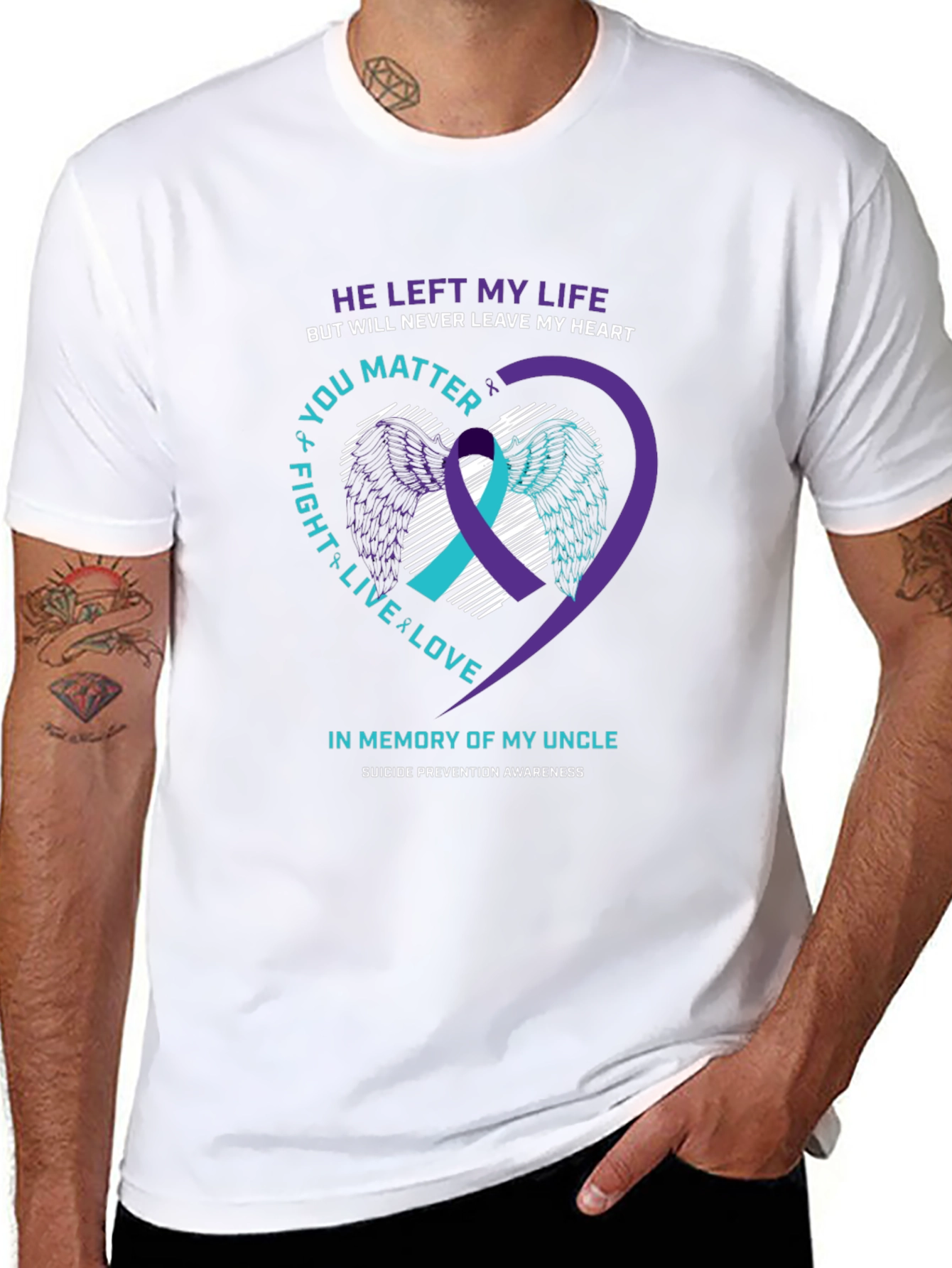 Black In Memory Of My Uncle Suicide Prevention Awareness T-Shirt view 8