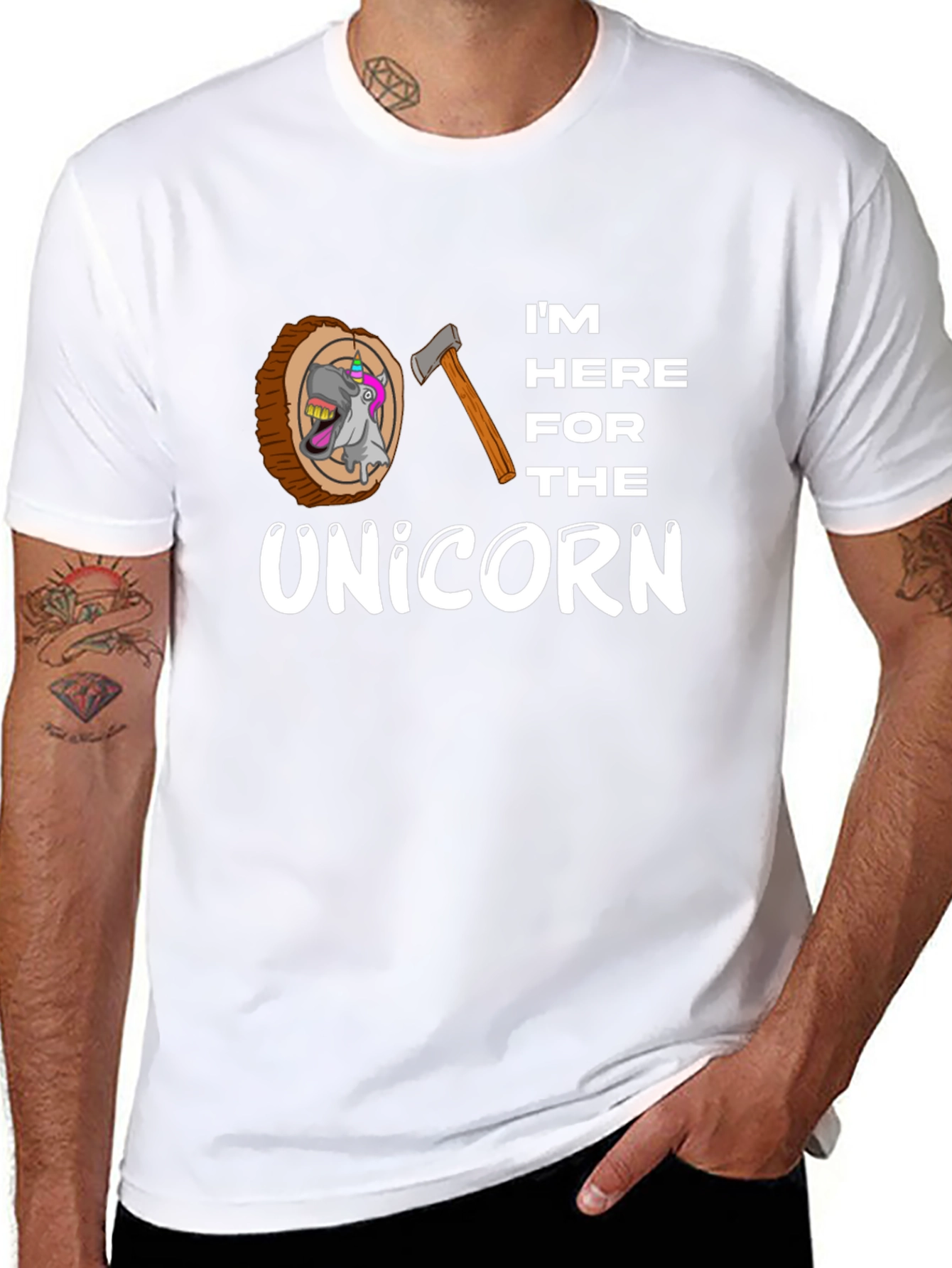 Black I'm Here for the Unicorn Men's T-Shirt view 8