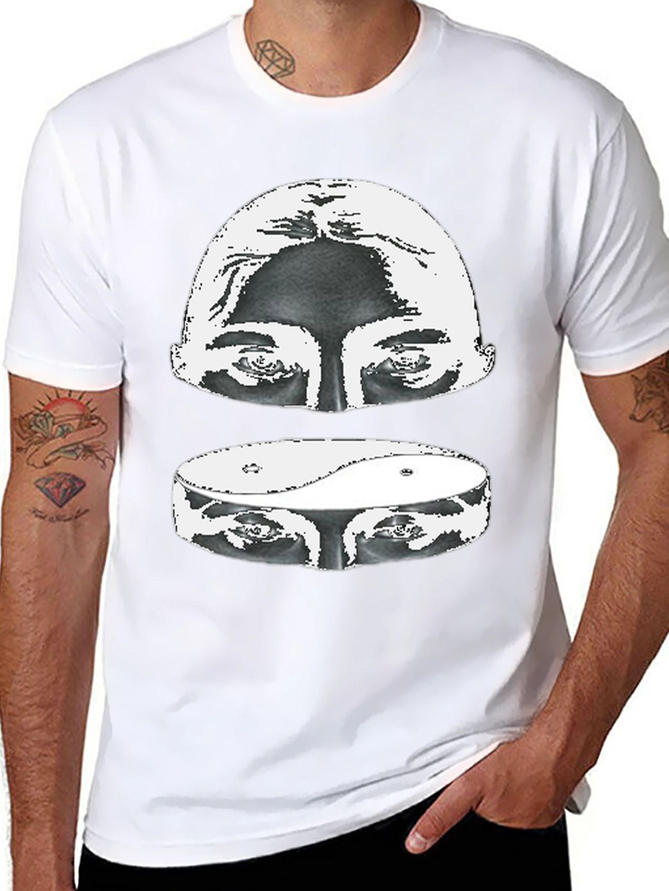 Black Yin Yang Eyes Graphic Print Black T-Shirt view 8