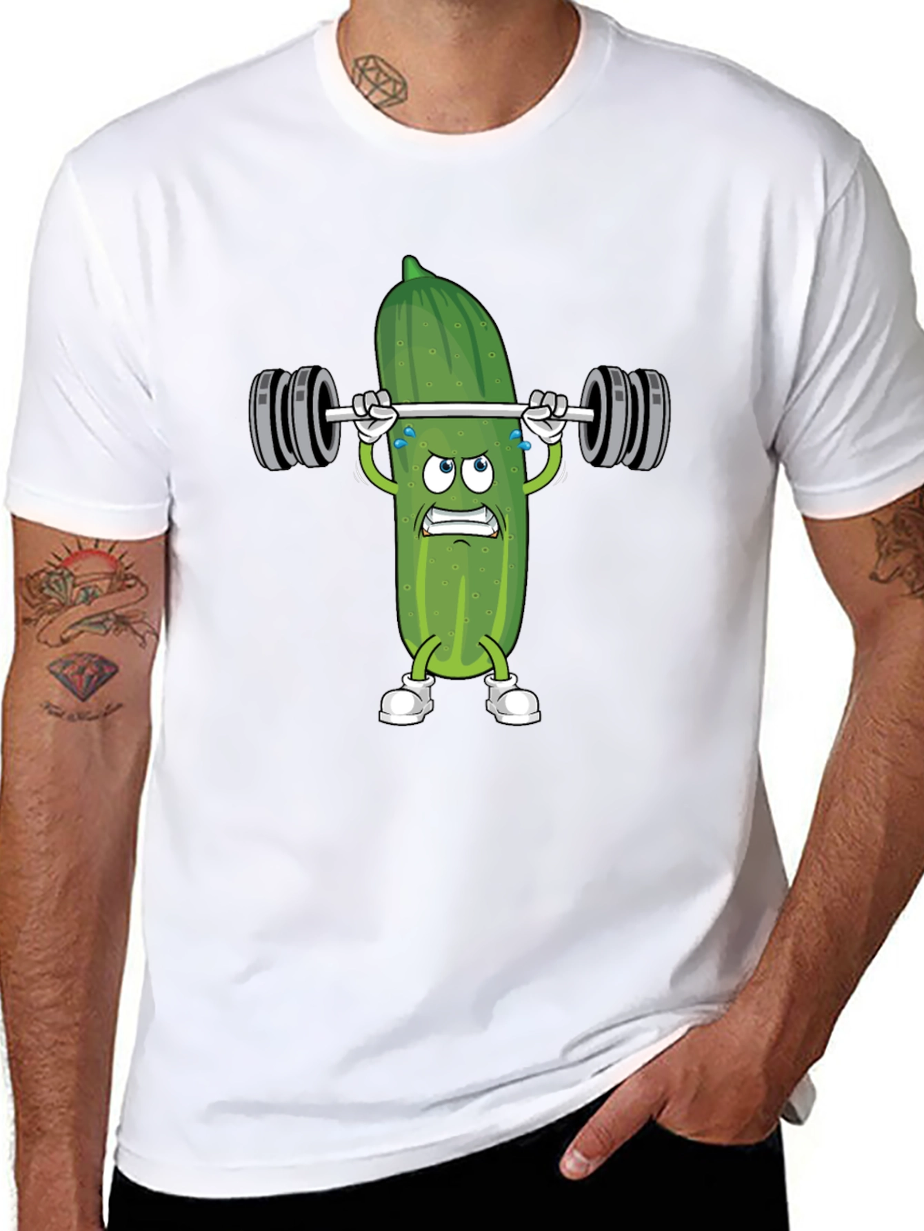 Black Pickle Lifting Weights Funny T-Shirt view 8