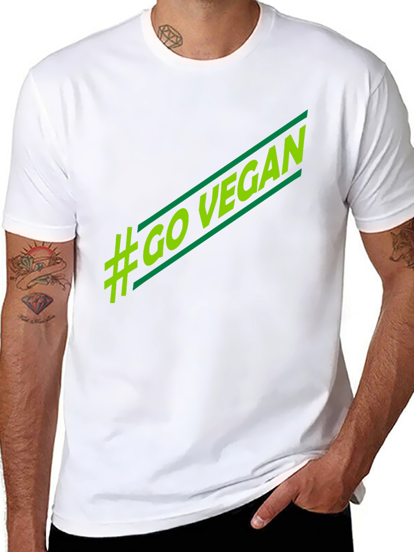 Black #Go Vegan T-Shirt - Stylish Green Graphic Tee view 8