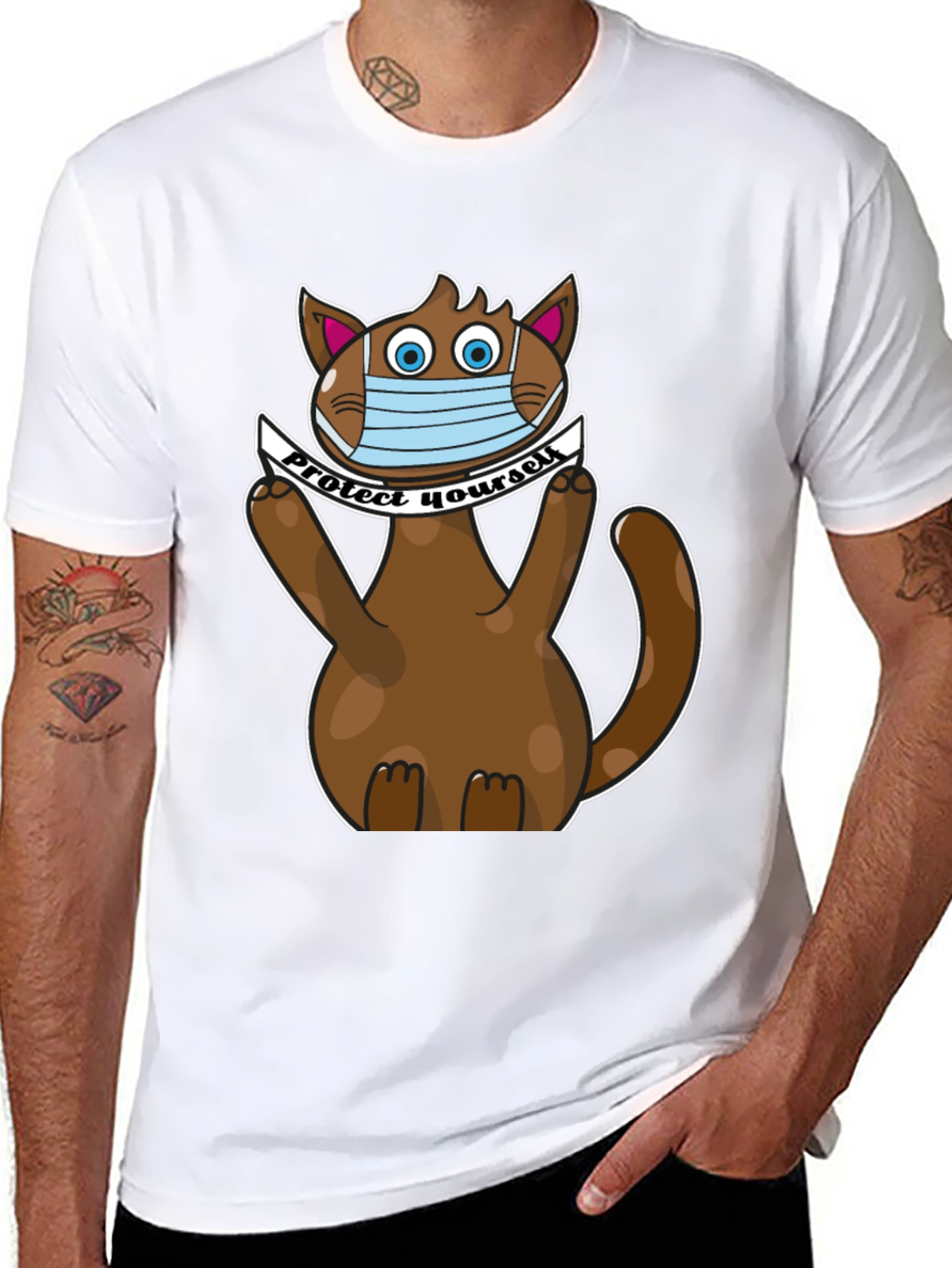 Black Protect Yourself Cat T-Shirt view 8