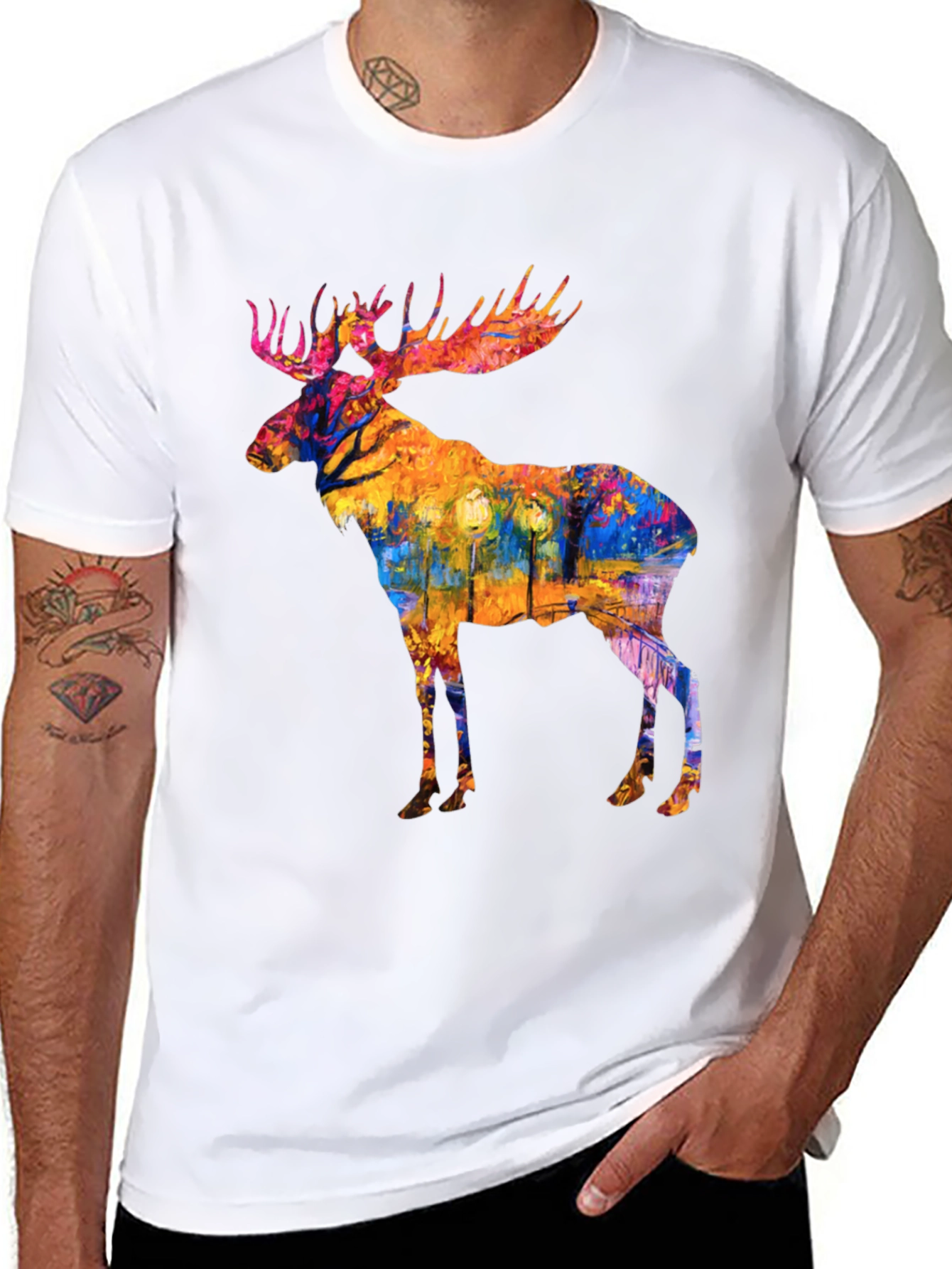 Black Abstract Moose Print Black T-Shirt view 8