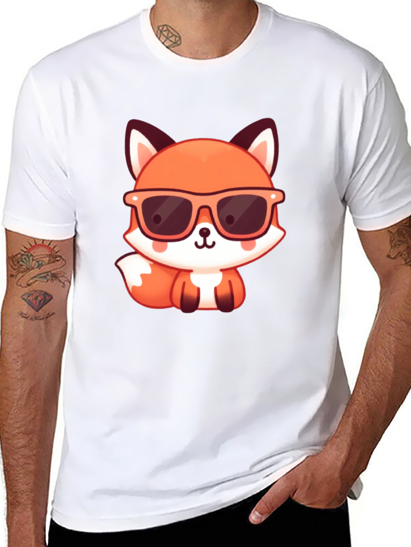 Black Cool Fox Graphic Tee - Stylish Black T-Shirt view 8