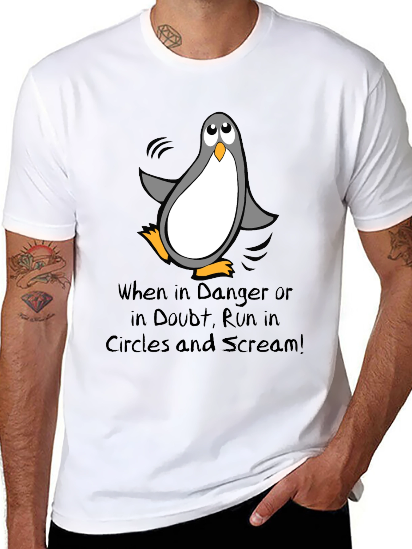 Black Penguin Danger T-Shirt - Run in Circles & Scream! view 8