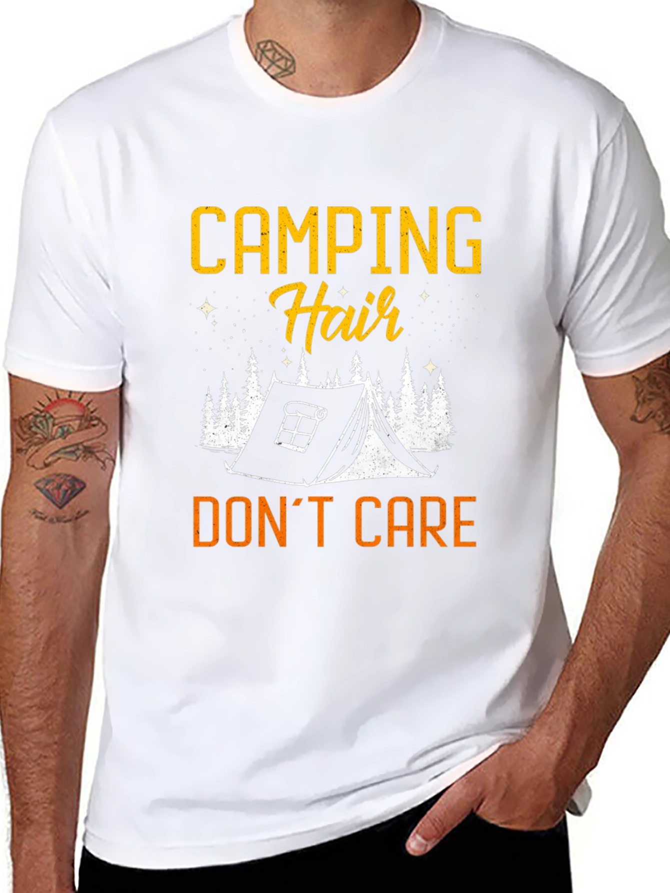 Black Camping Hair Don't Care Black Graphic Tee view 8