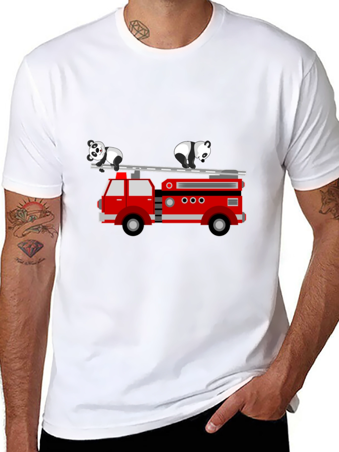 Black Panda Firetruck Graphic Tee - Soft Cotton Blend view 8