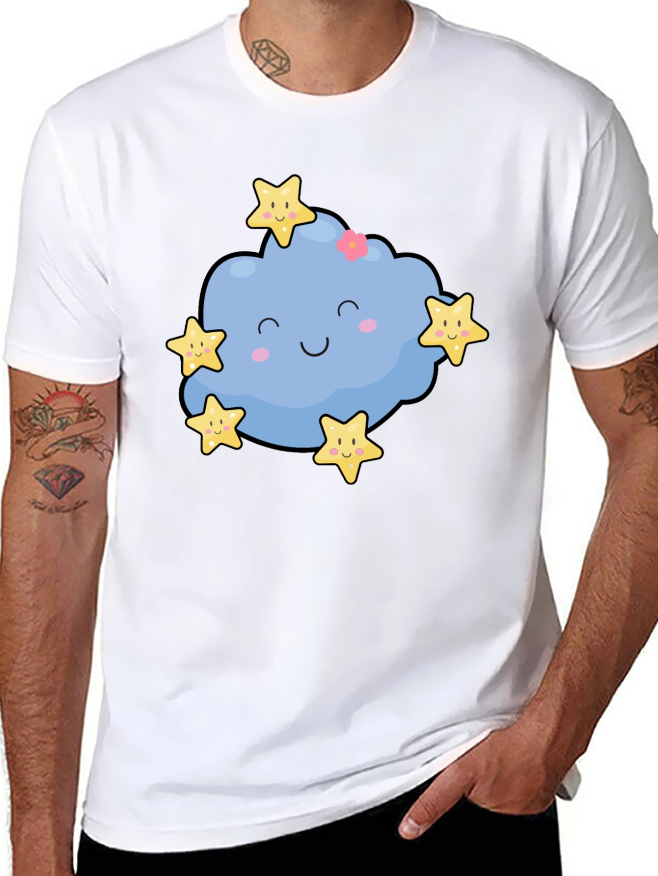 Black Cute Cloud & Stars Graphic Black T-Shirt view 8