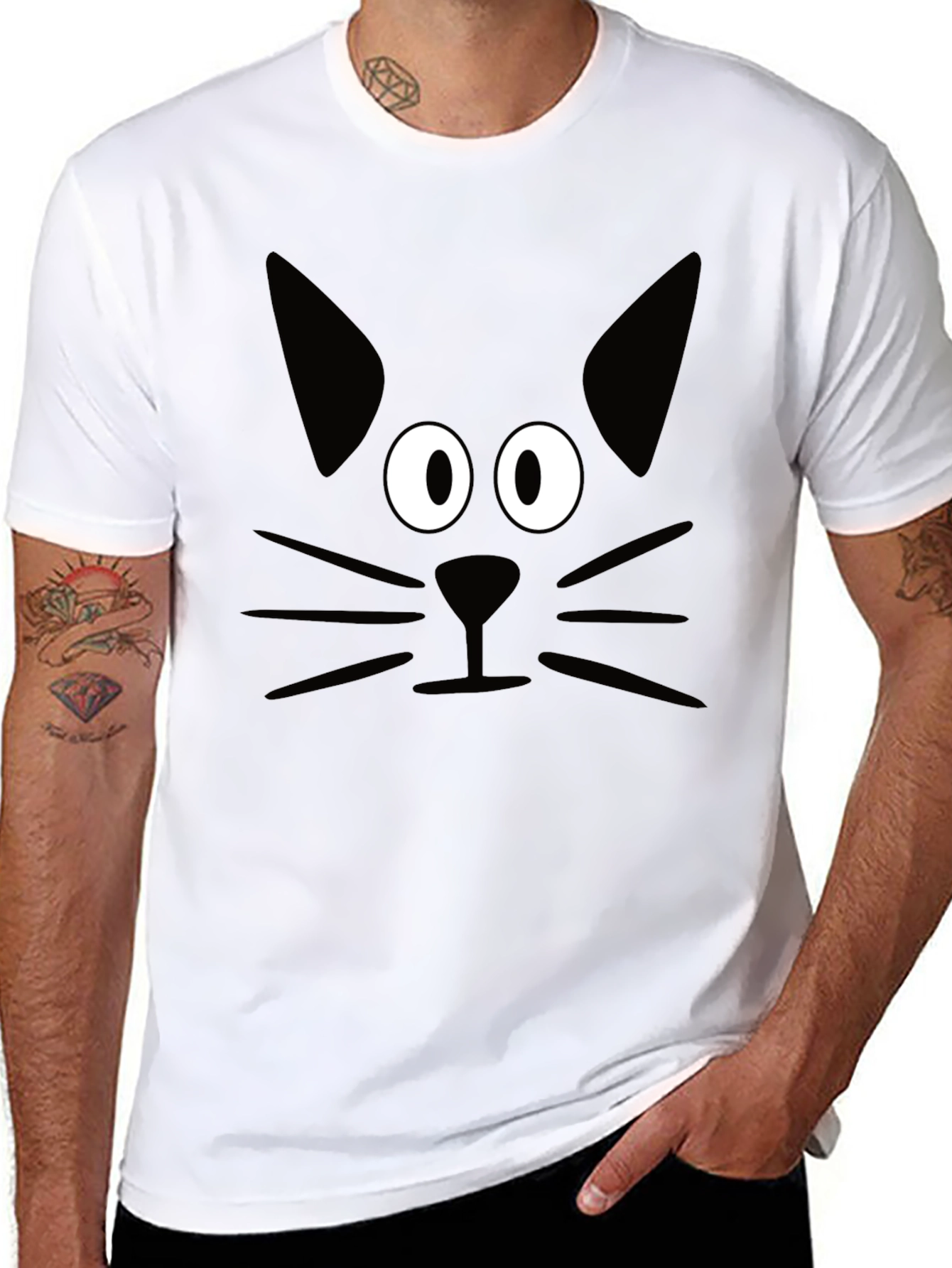 Black Black Cat Face Graphic T-Shirt view 8