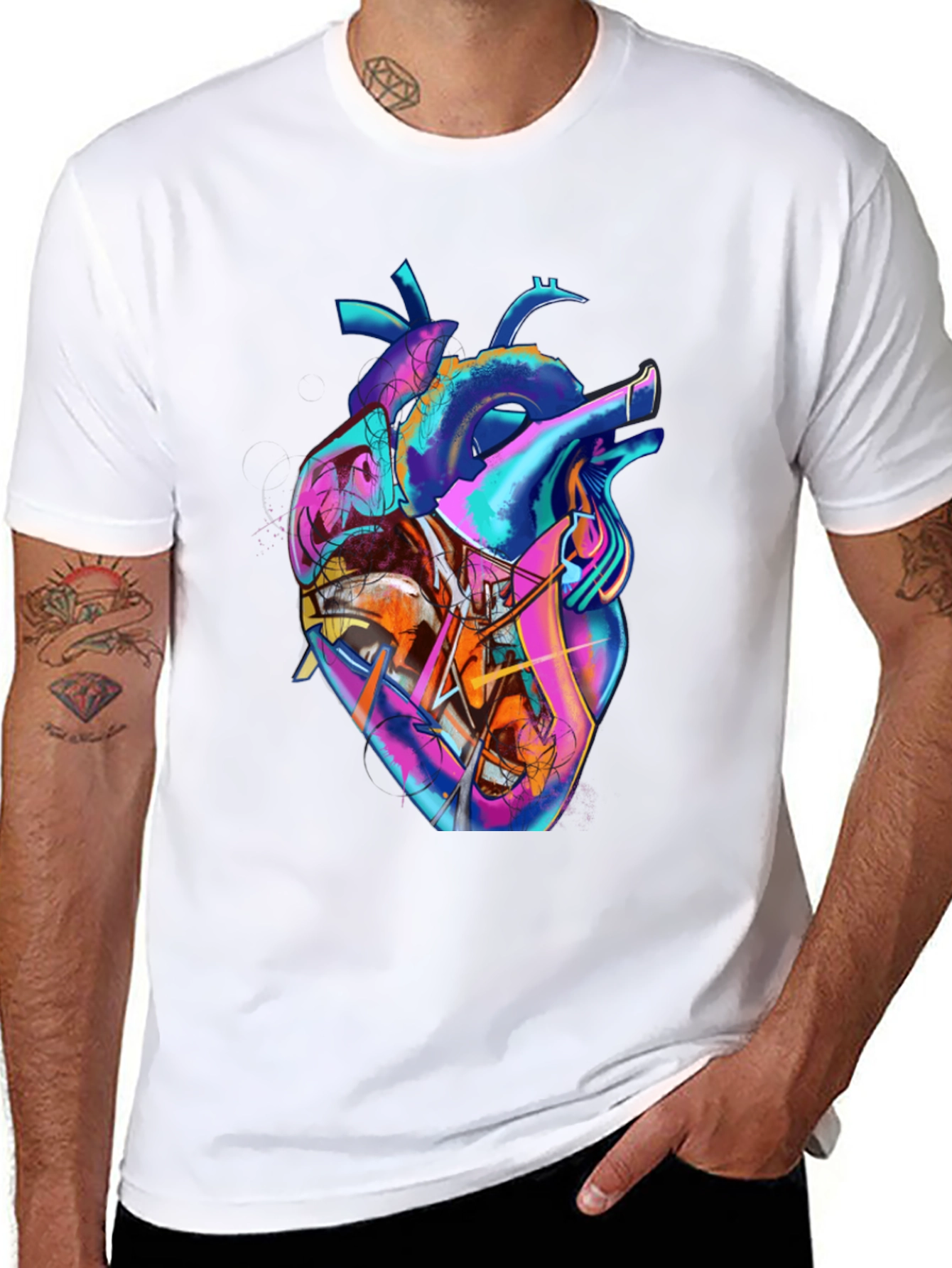 Black Abstract Heart Graphic Tee - Stylish Men's Black T-Shirt view 8