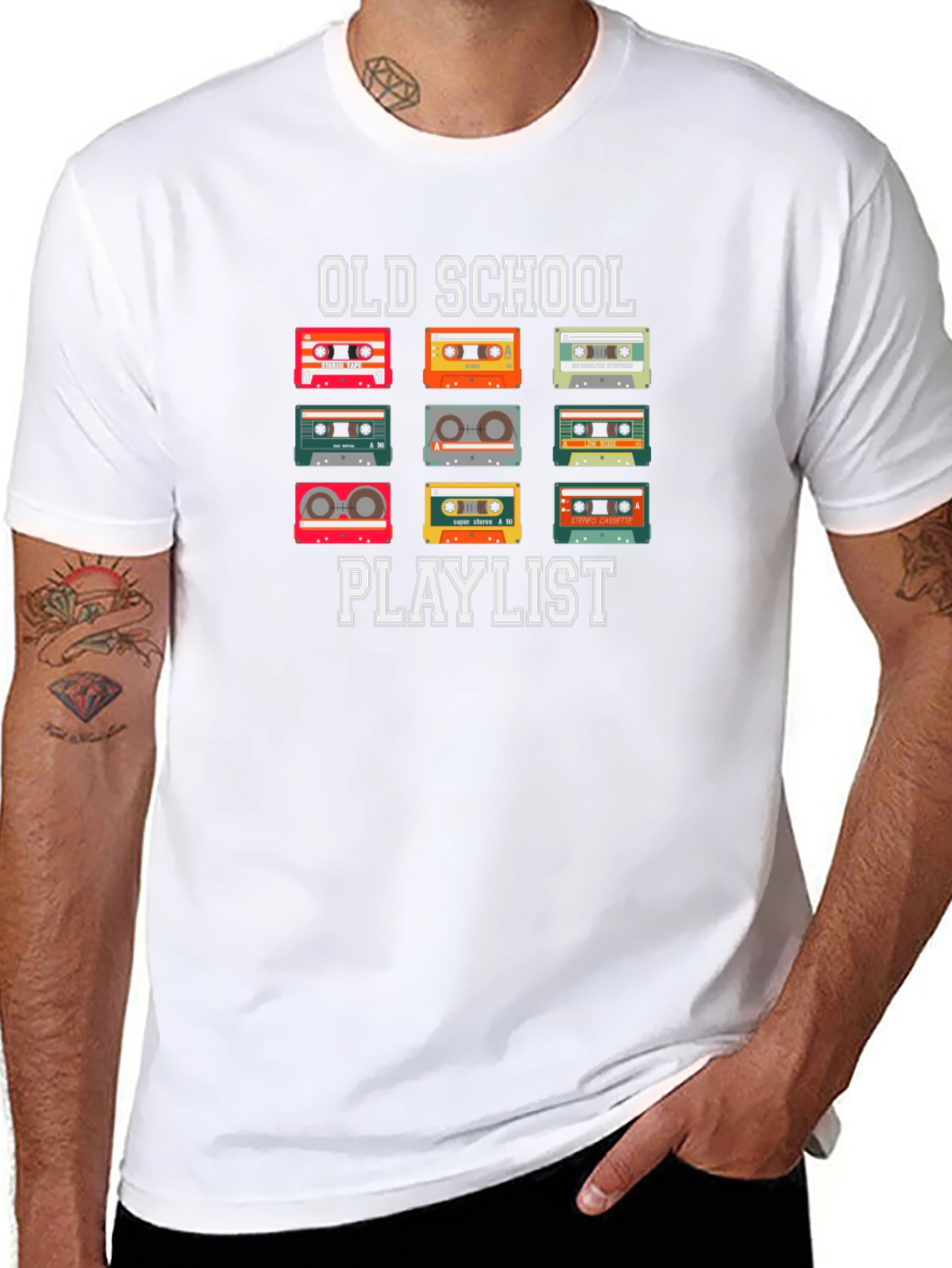 Black Old School Playlist Cassette Tape T-Shirt view 8