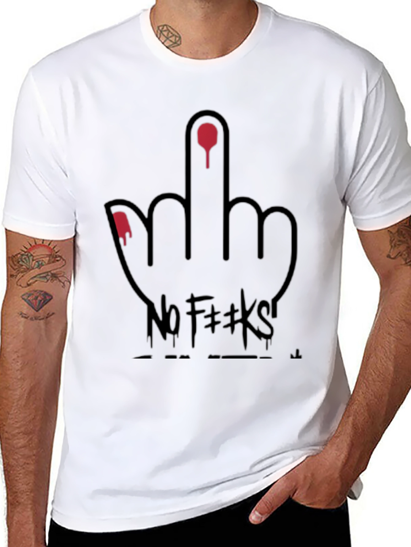 Black Edgy "No F**ks" Graphic Tee - Black view 8