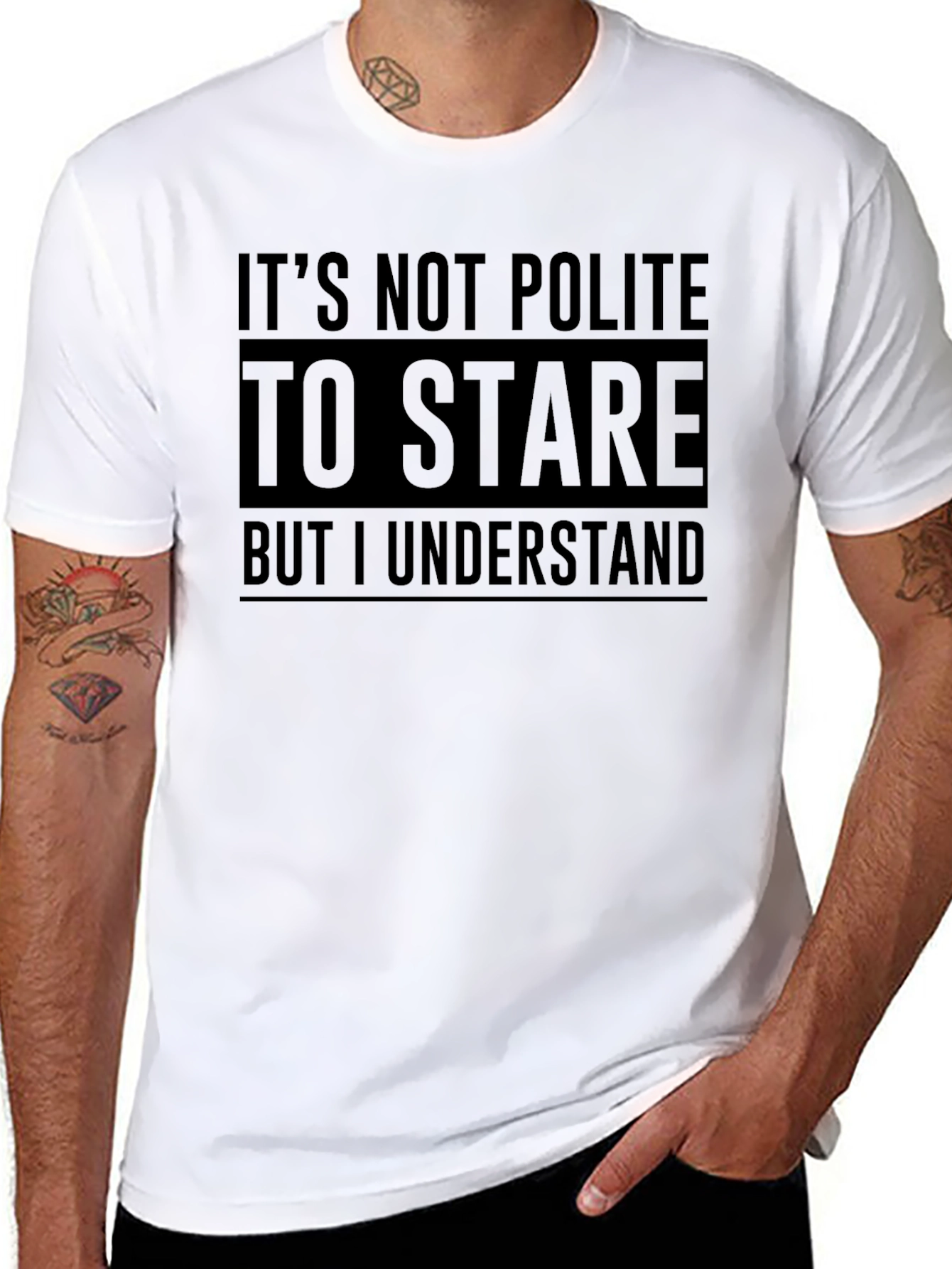 Black Funny Graphic Tee: It's Not Polite to Stare T-Shirt view 8