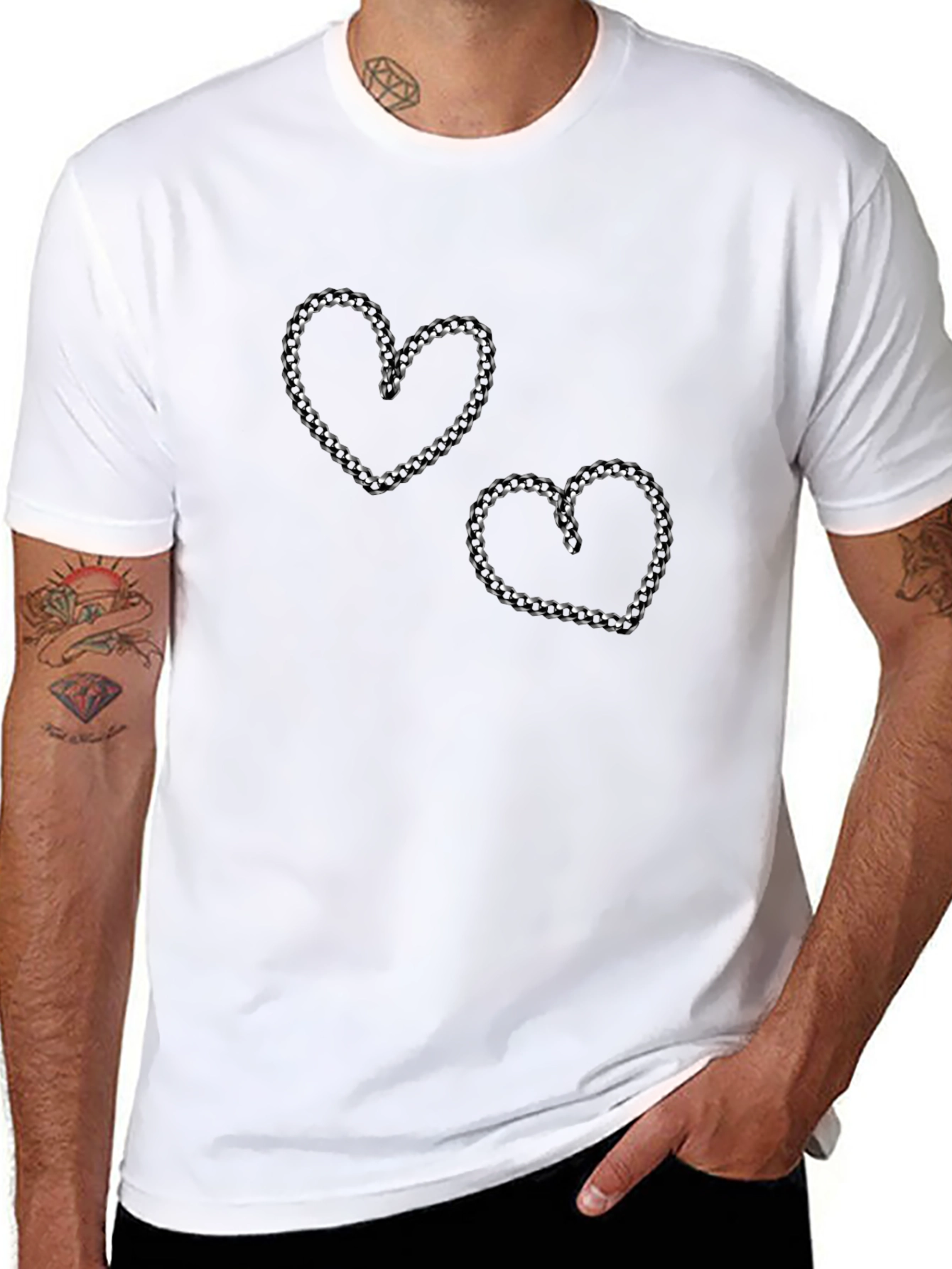 Black Chain Heart Graphic Tee - Black Casual Shirt view 8