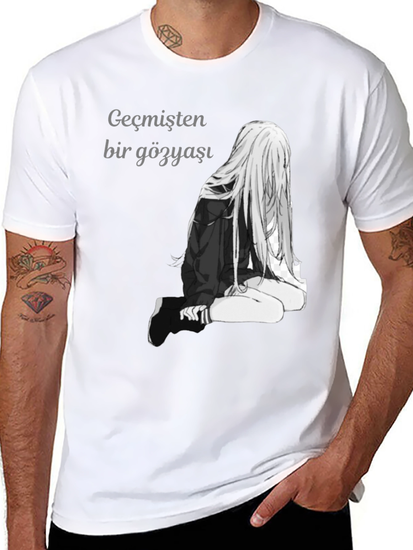 Black Anime Girl Graphic Print Black T-Shirt view 8