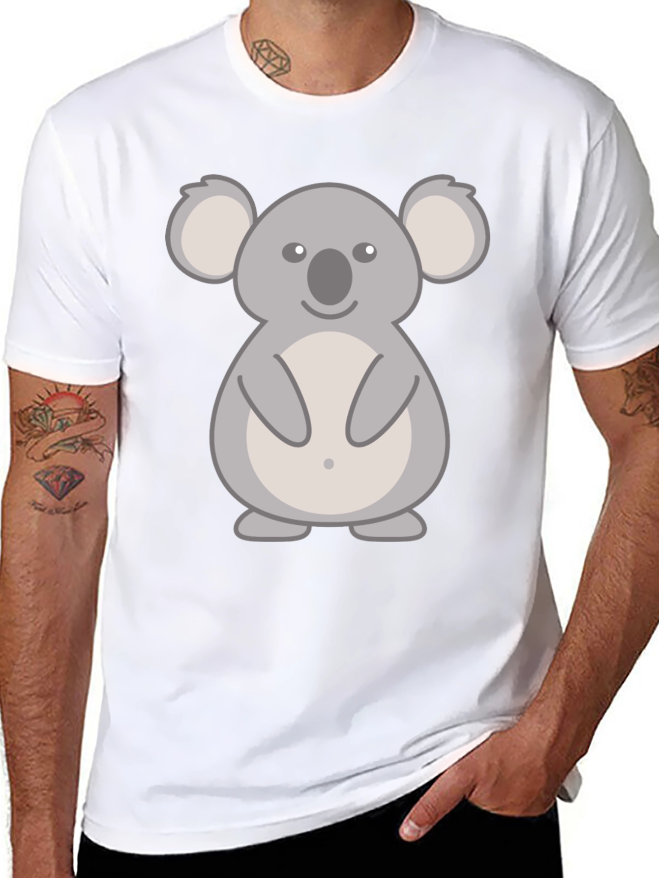 Black Cute Koala Graphic T-Shirt - Black Cotton Tee view 8