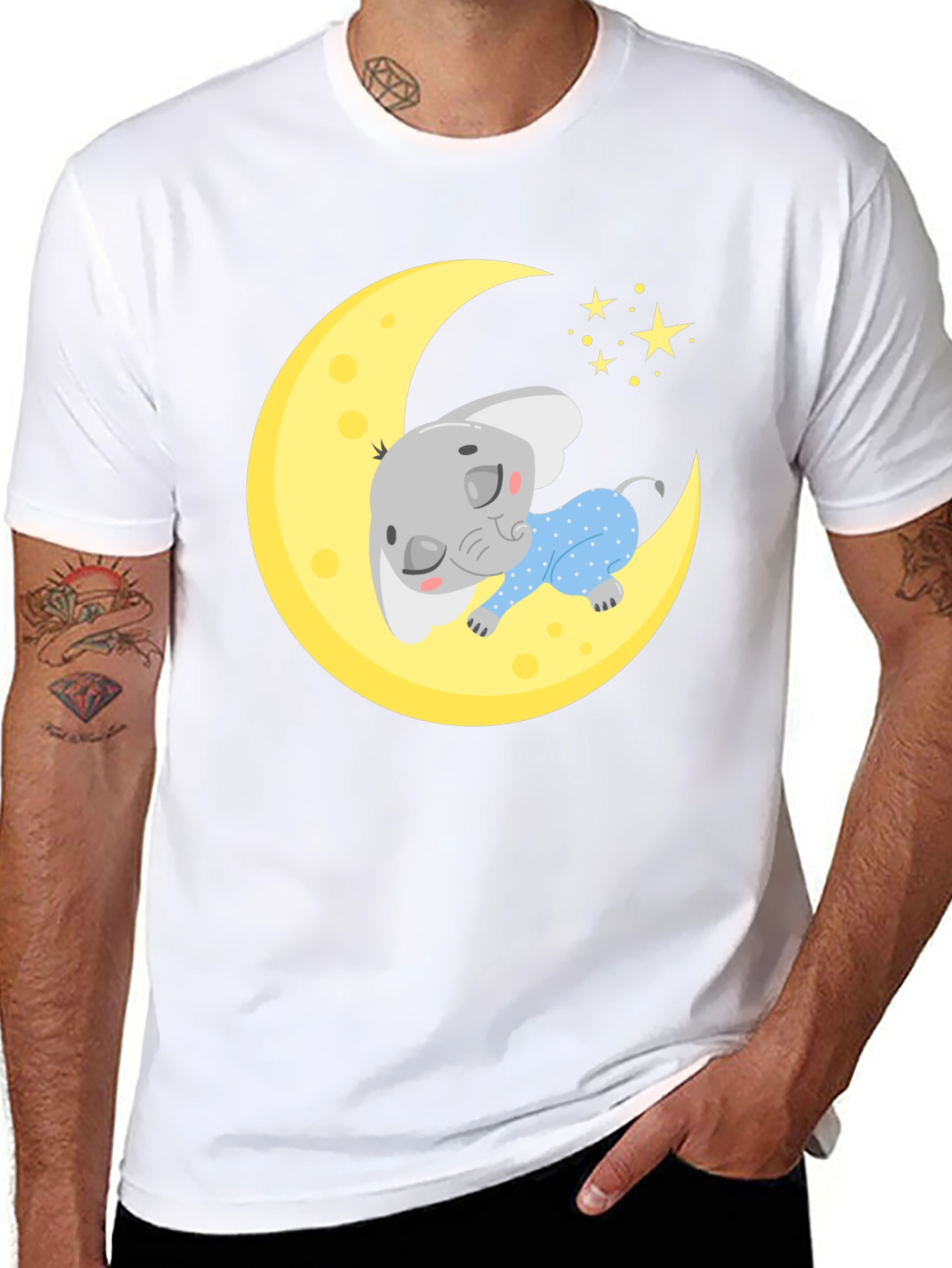 Black Cute Elephant On Moon Graphic Tee view 8