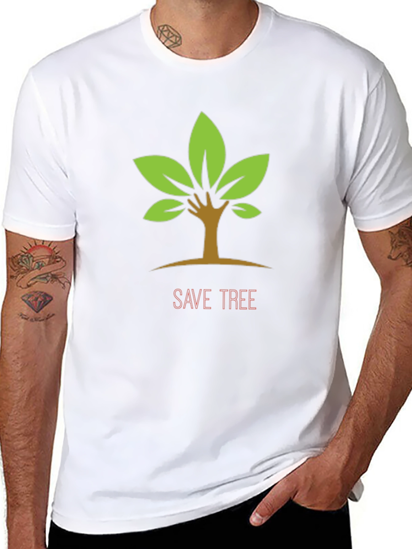 Black Eco-Friendly "Save Tree" Graphic Tee view 8