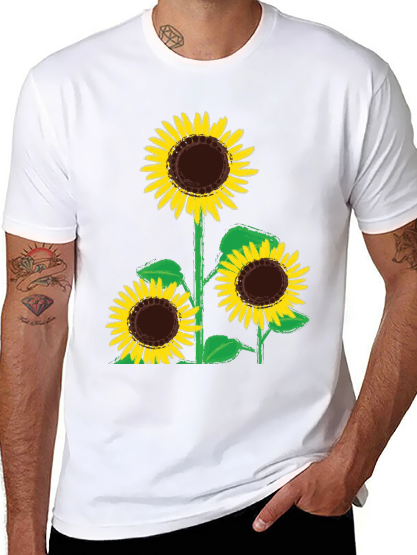 Black Sunflower Graphic Tee - Black Cotton T-Shirt view 8