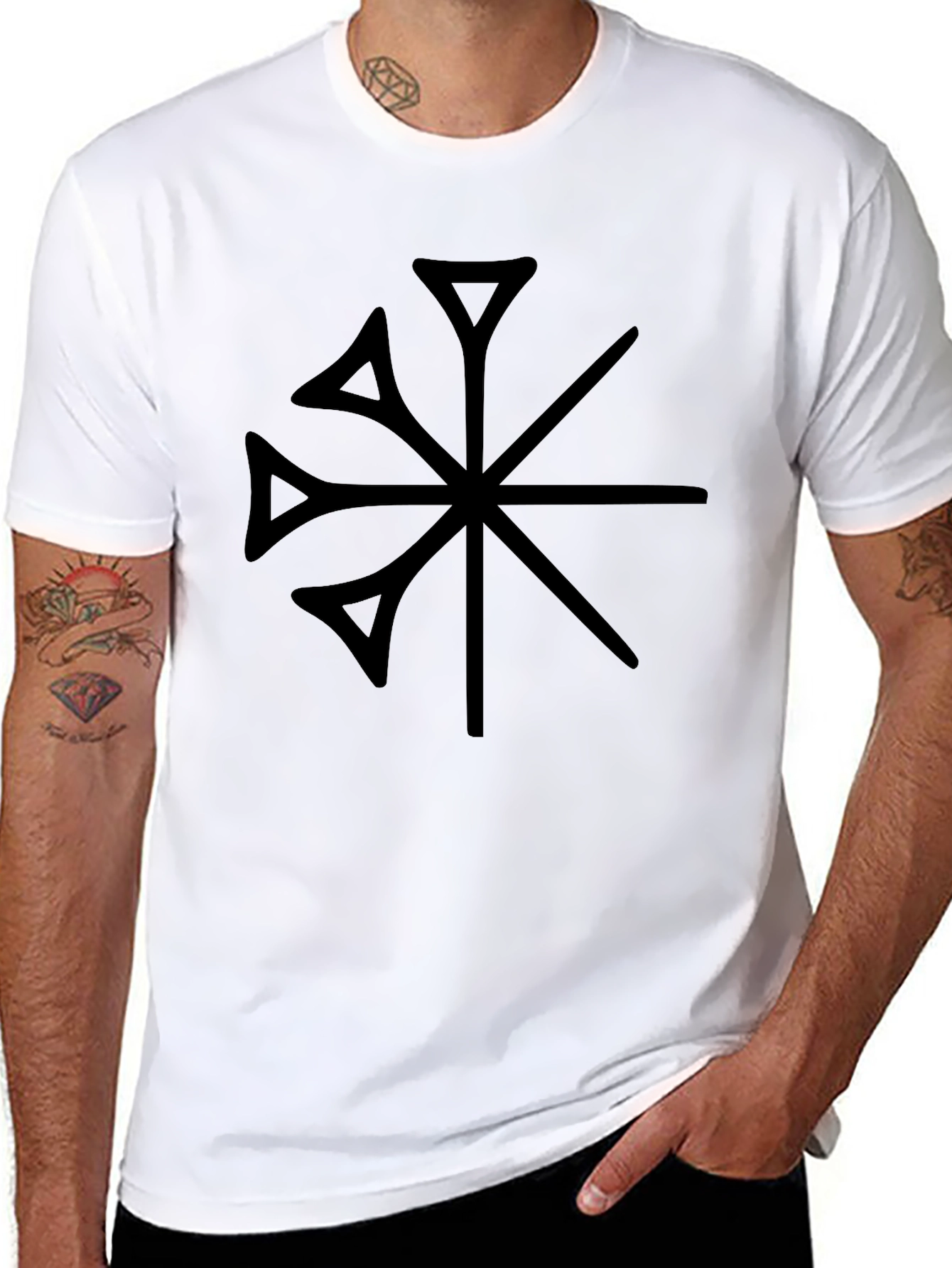 Black Modern Geometric Symbol Black T-Shirt view 8