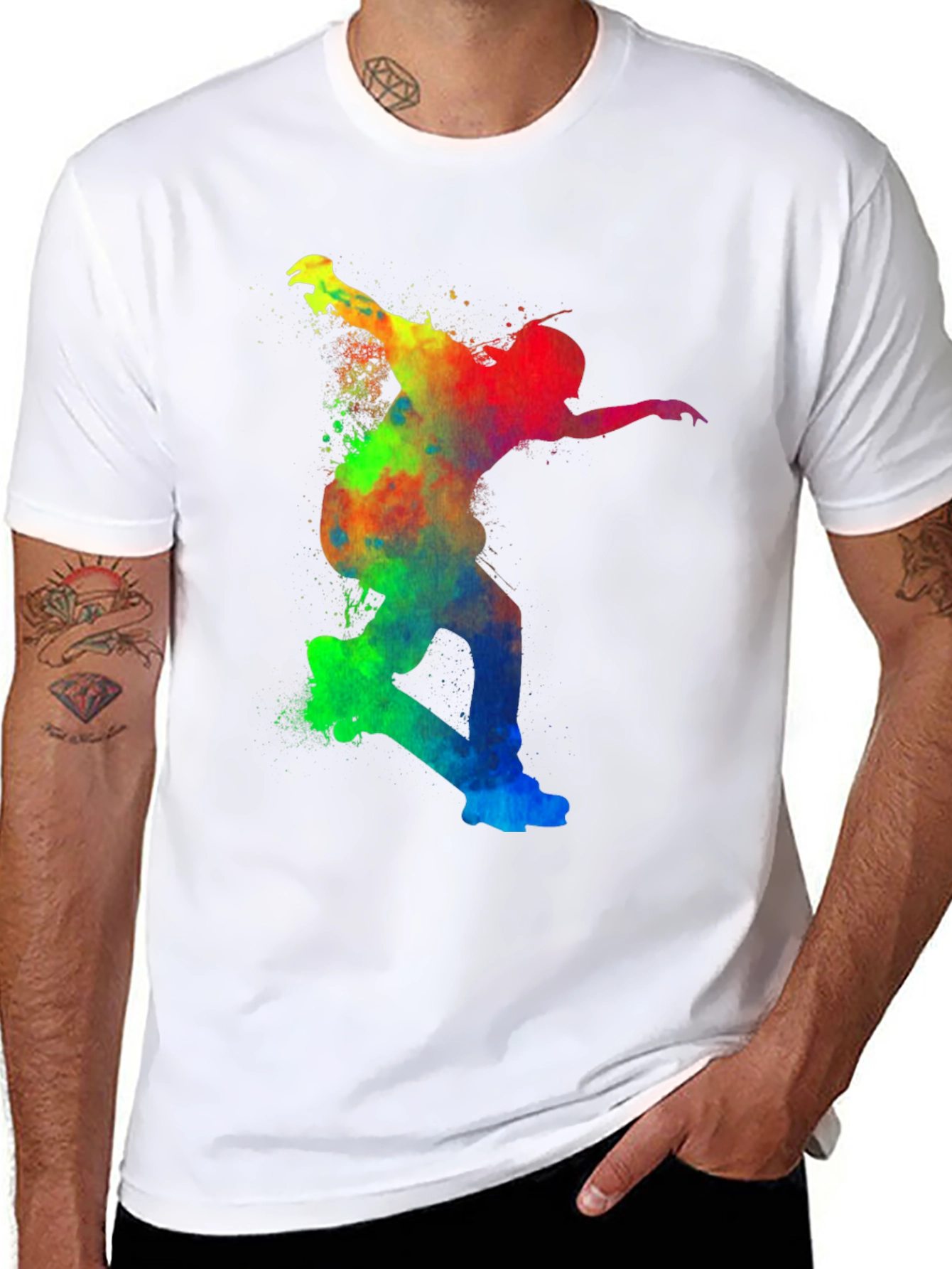 Black Colorful Skateboarder Graphic Tee - Unisex view 8