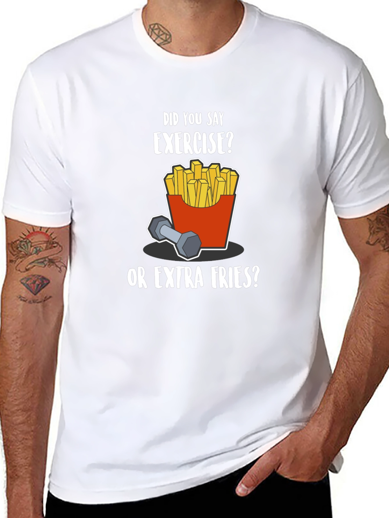 Black Funny Exercise Fries Graphic T-Shirt view 8