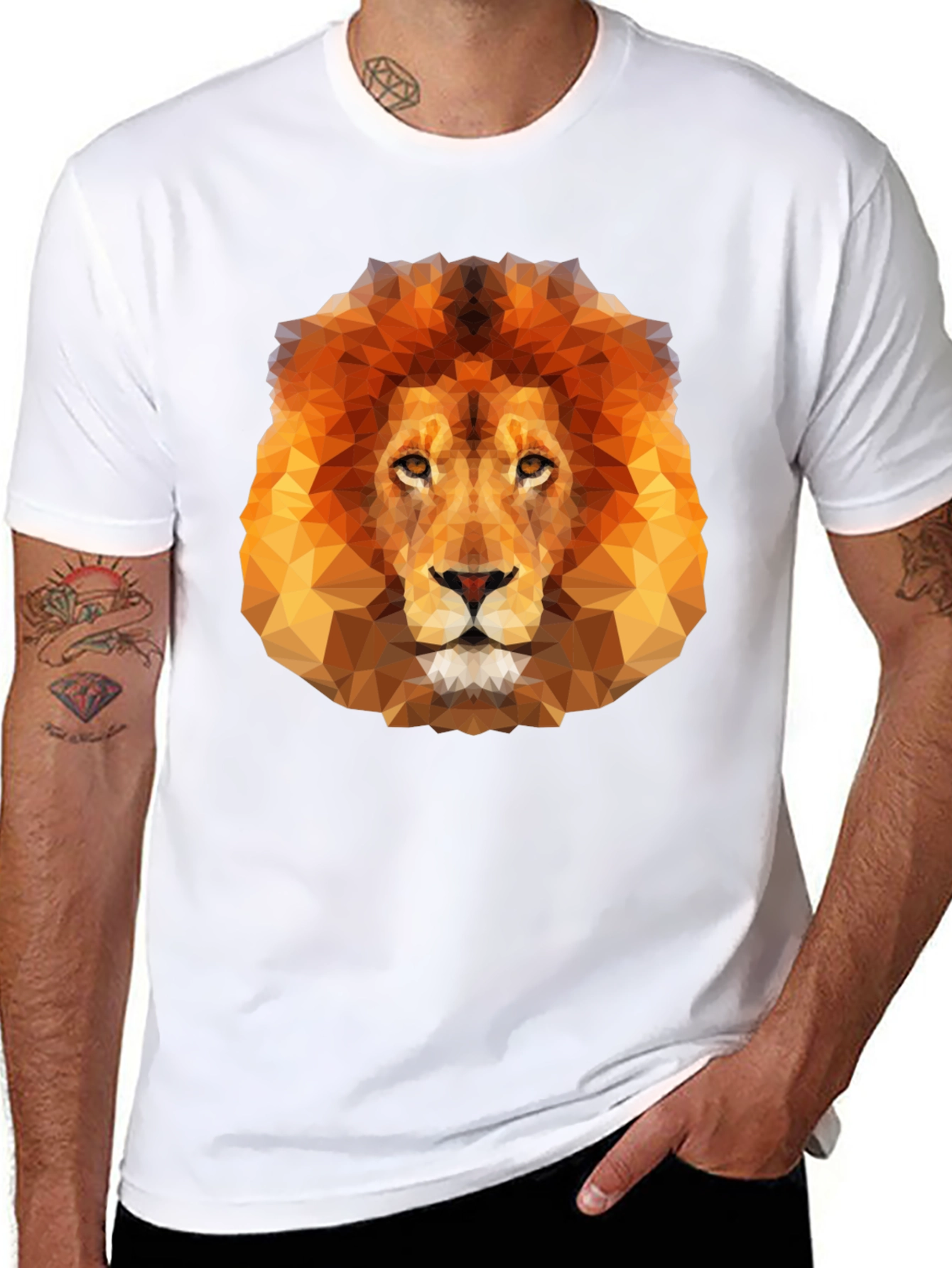 Black Geometric Lion Graphic Tee - Men's Black T-Shirt view 8