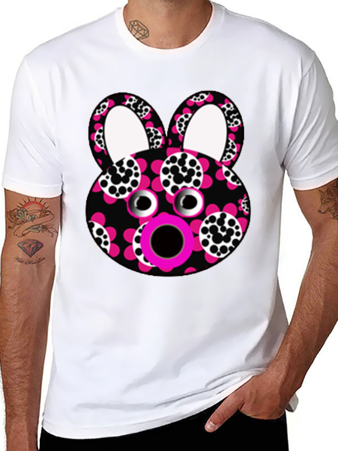 Black Funky Floral Bunny T-Shirt - Unique Graphic Tee view 8