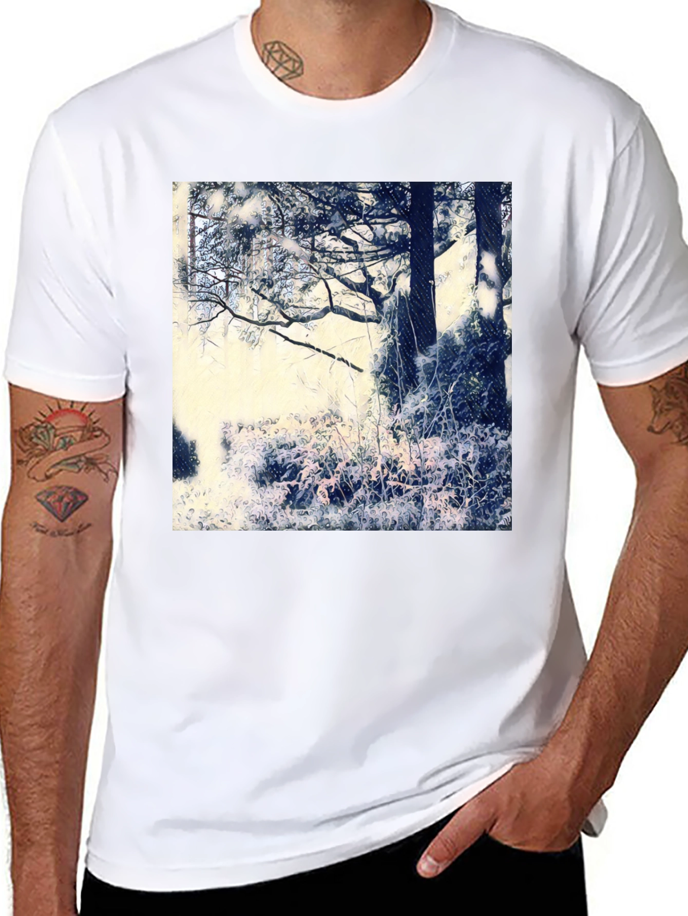 Black Artistic Nature Scene Black T-Shirt view 8