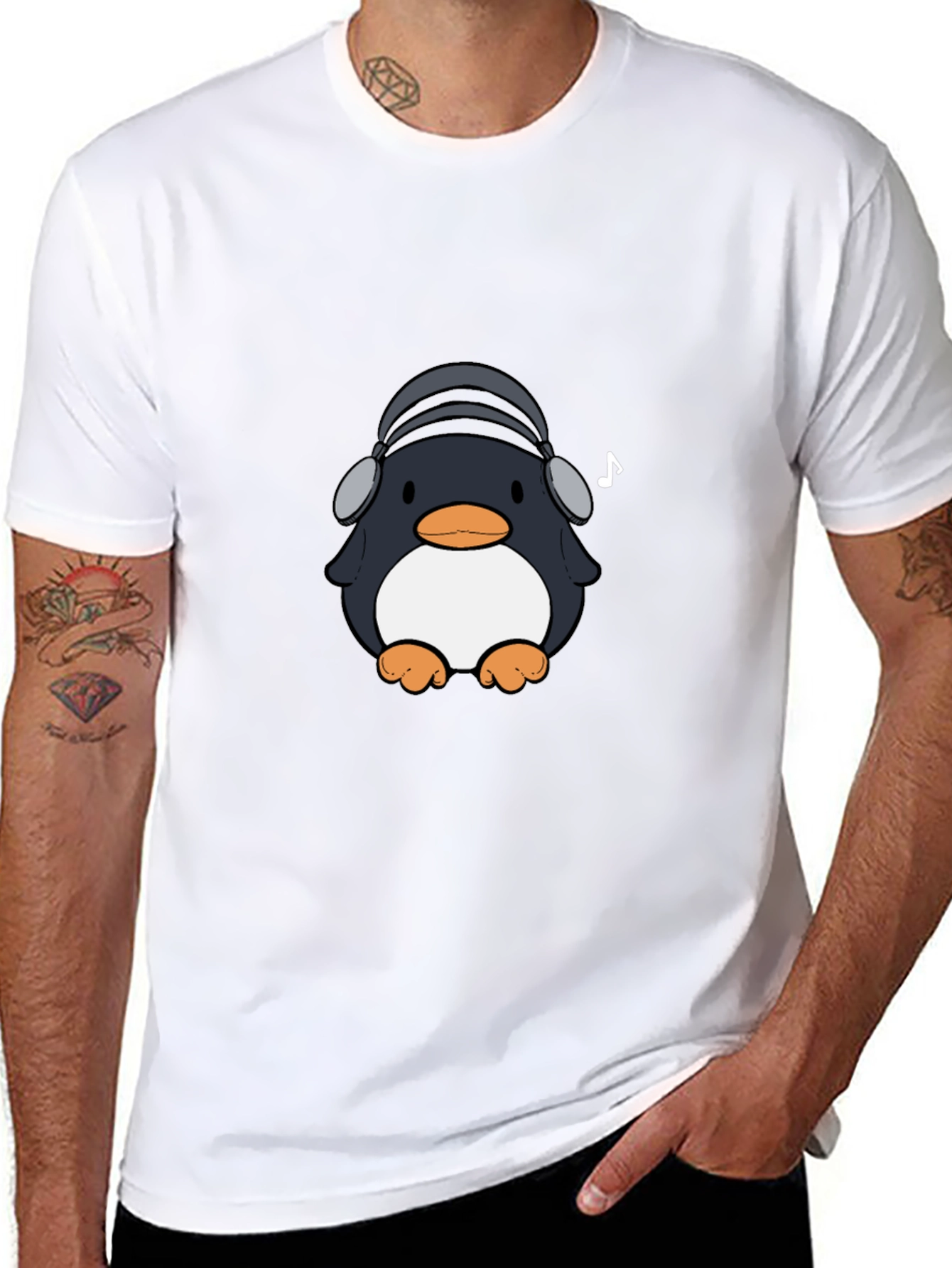 Black Penguin Headphones Graphic Tee - Cool & Stylish view 8