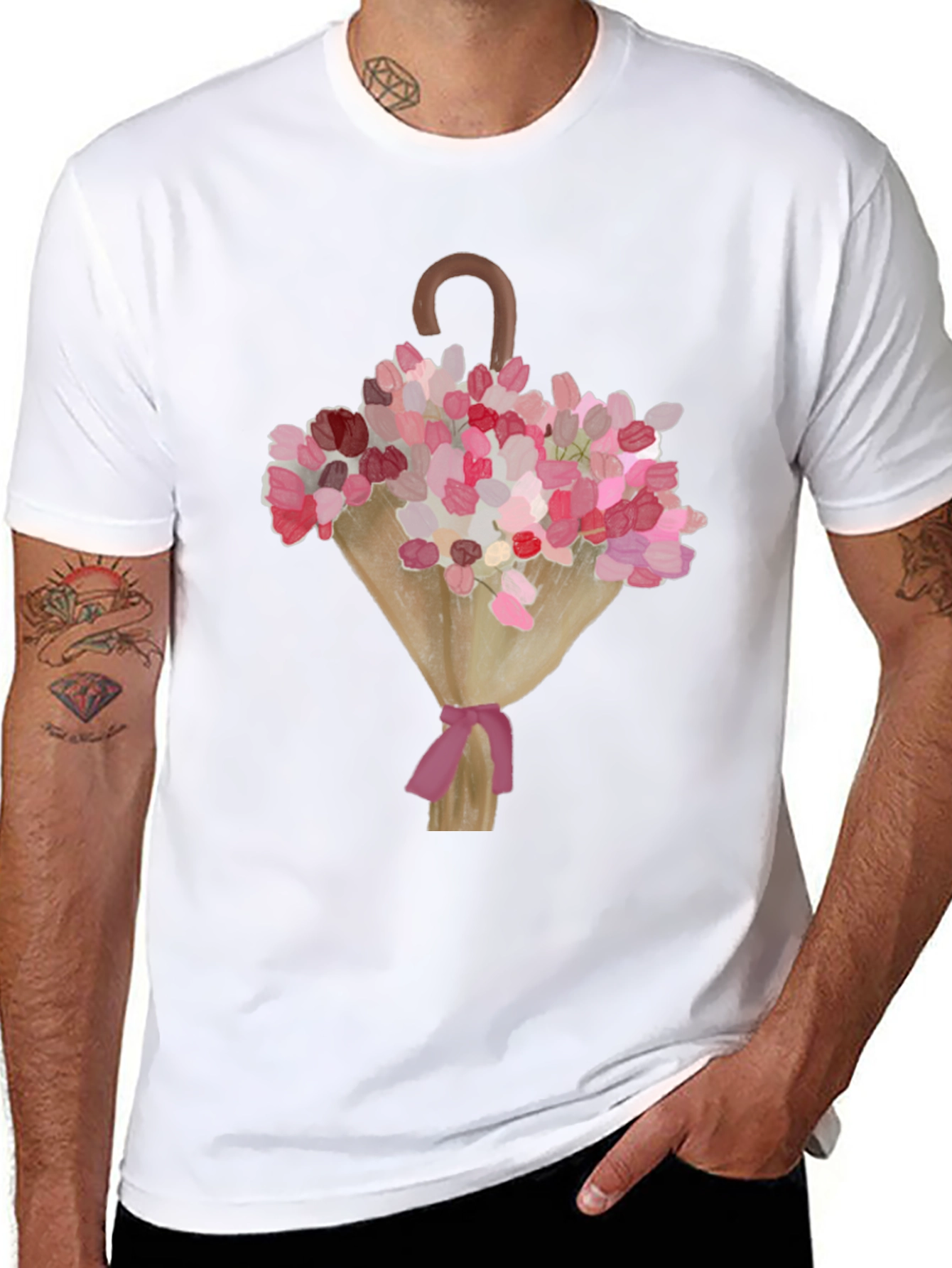 Black Floral Umbrella Graphic Tee - Stylish Men's Black T-Shirt view 8