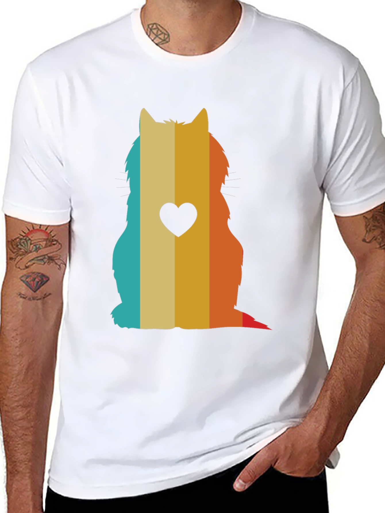 Black Retro Cat Silhouette T-Shirt - Heart Accent view 8