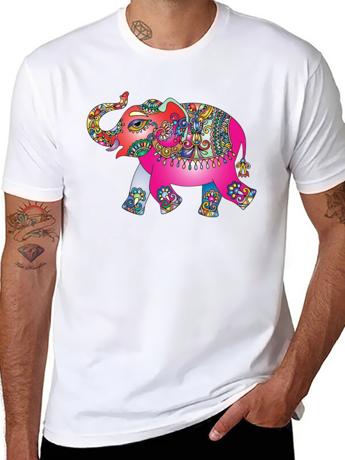 Black Elephant Graphic Print Black Cotton T-Shirt view 8