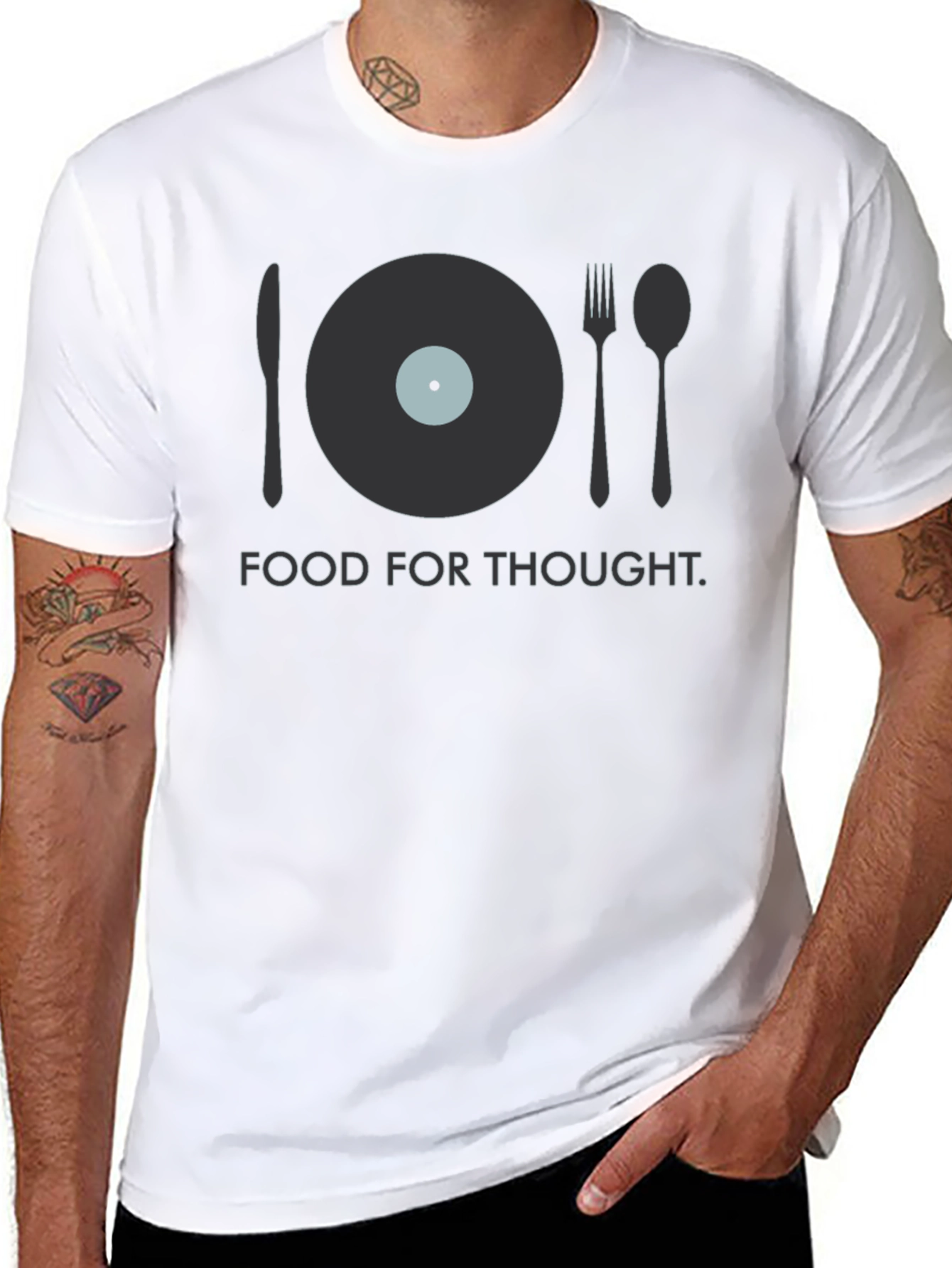 Black Food for Thought T-Shirt - Novelty Music Inspired Tee view 8