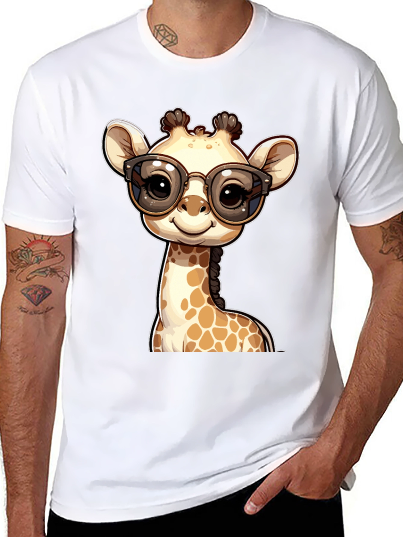 Black Giraffe with Glasses Graphic Tee view 8