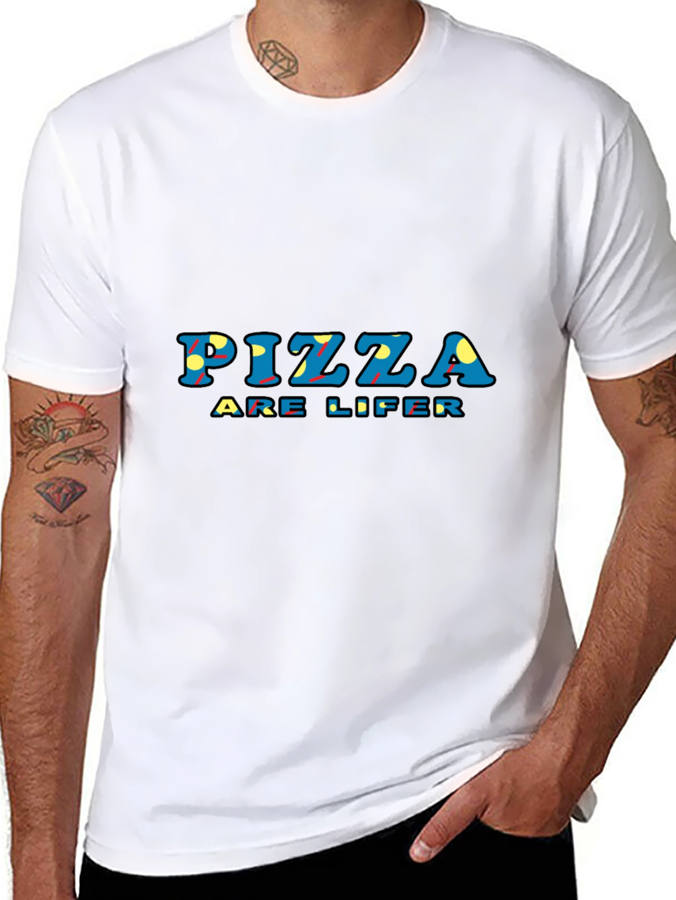 Black Pizza Are Lifer Graphic Tee - Black Unisex T-Shirt view 8