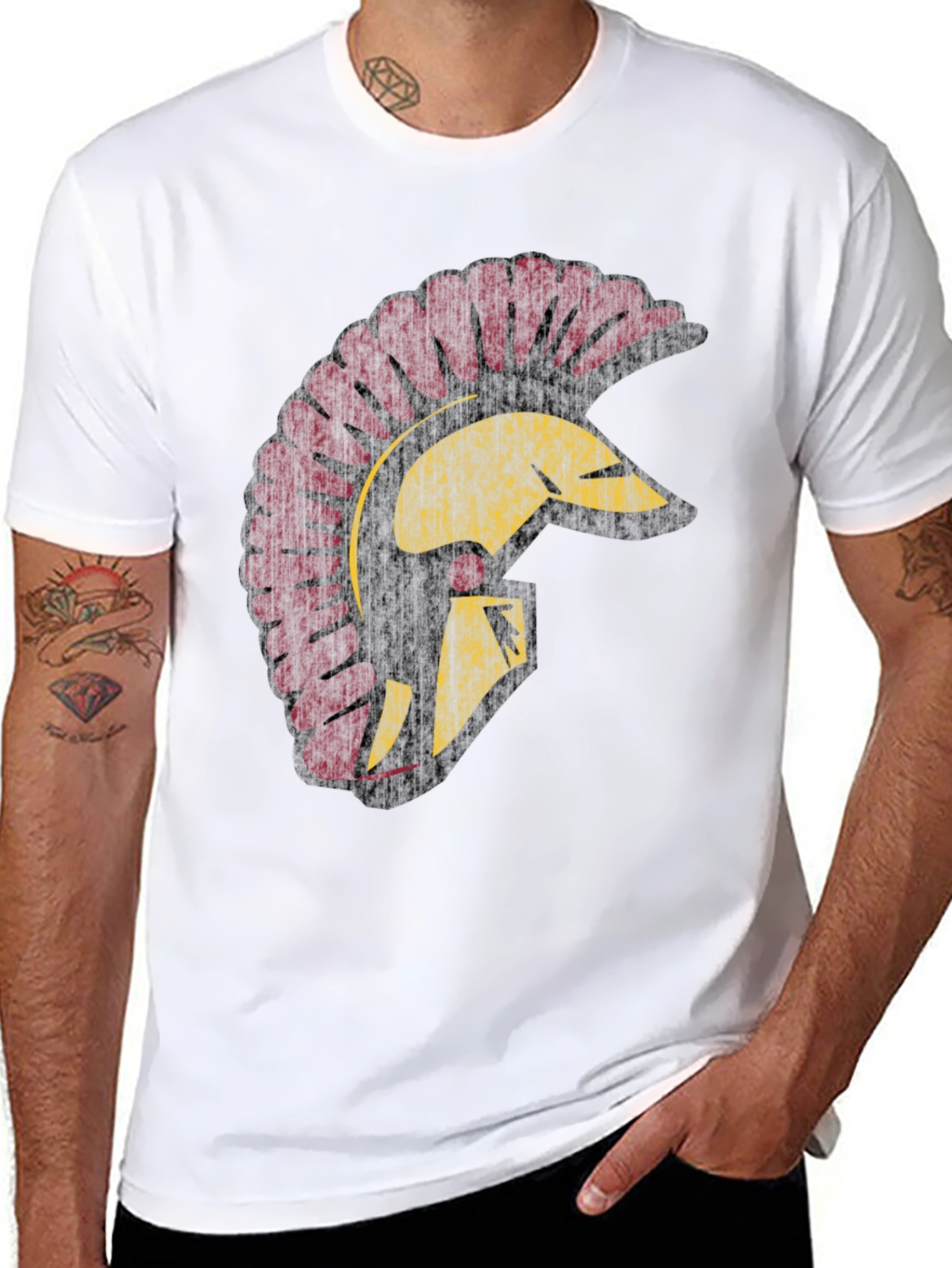 Black Trojan Helmet Graphic Tee - Black Cotton T-Shirt view 8
